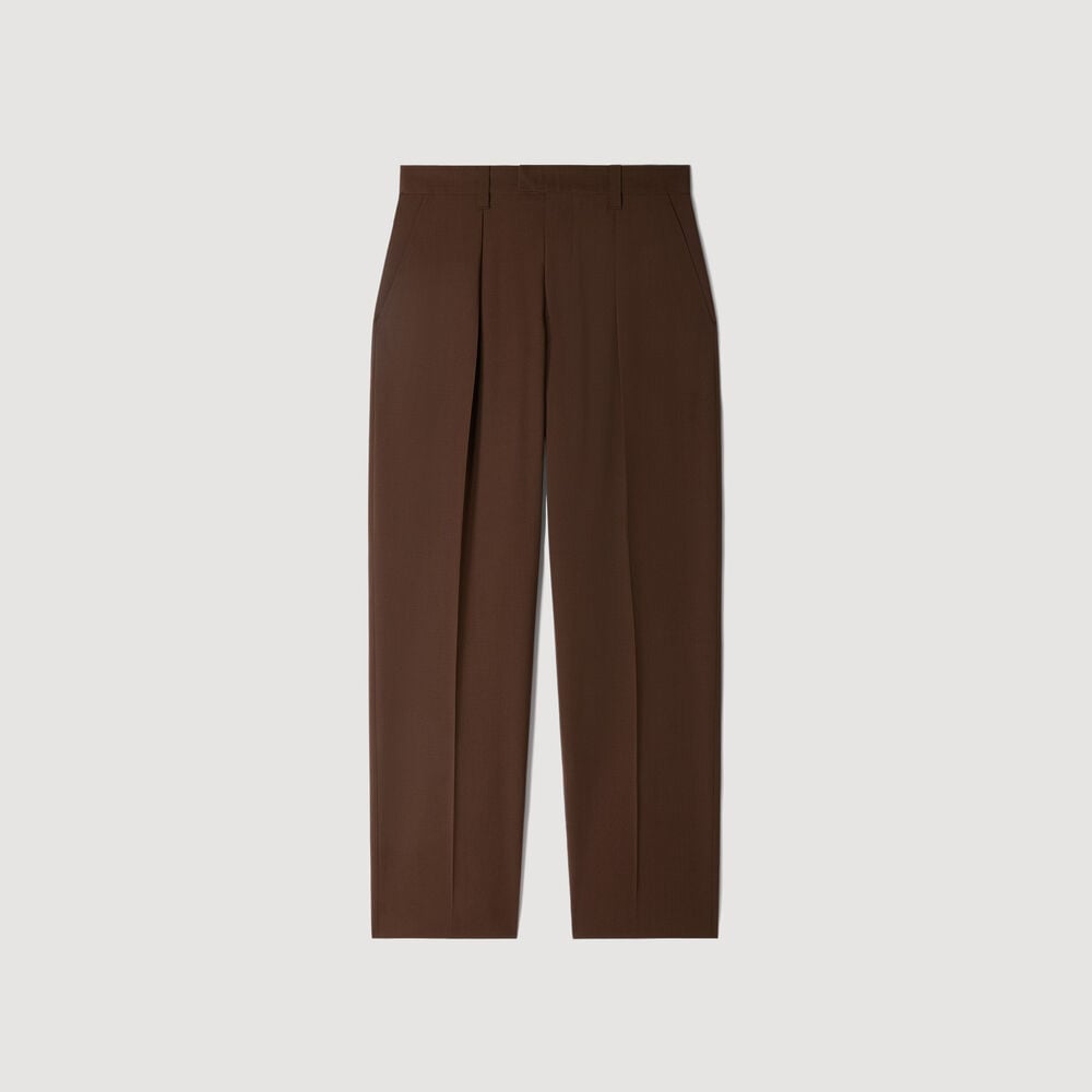 Sandro Pantalon large en laine – Tabac fonce – vue 6