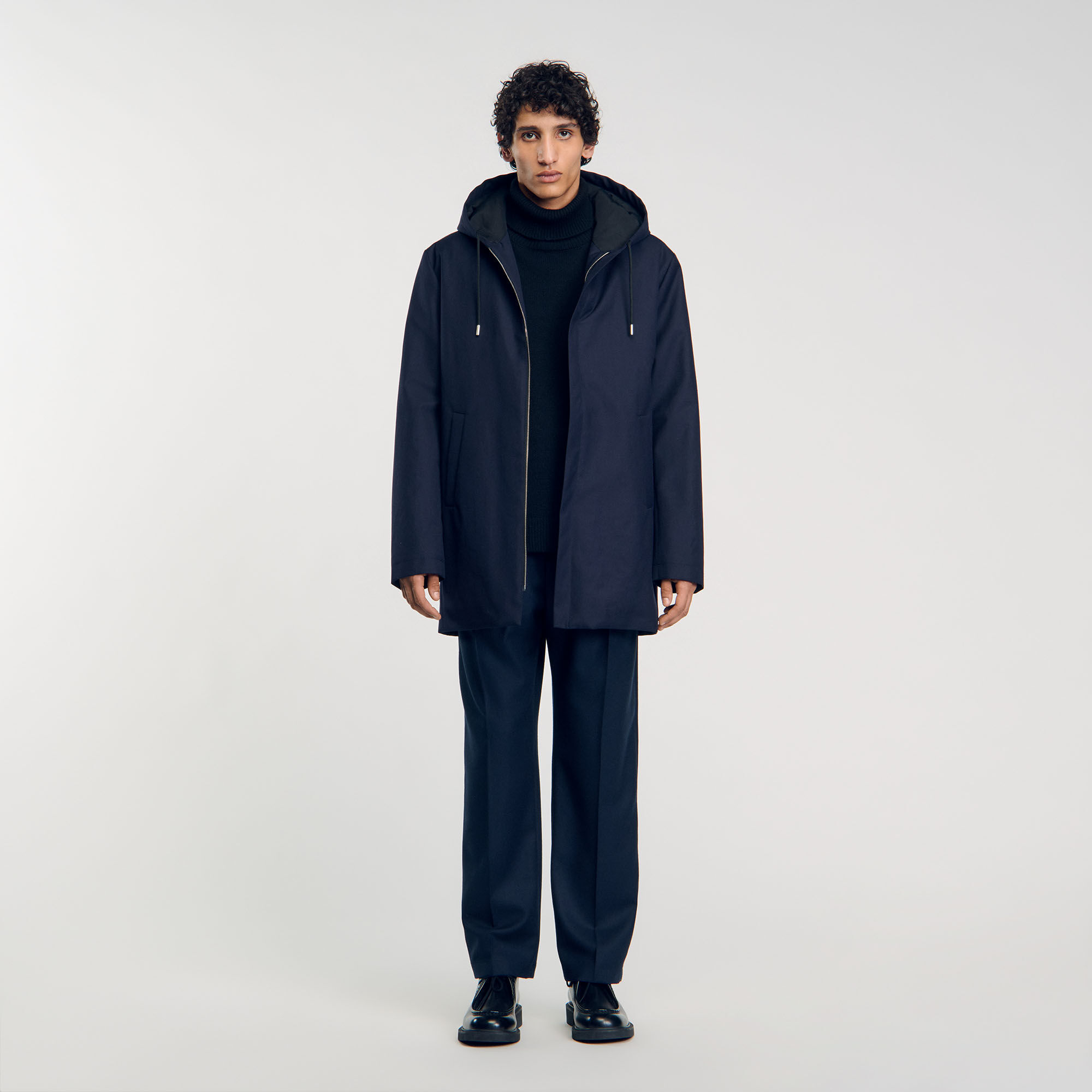 Parka zippee a capuche bleu pour homme Sandro Paris