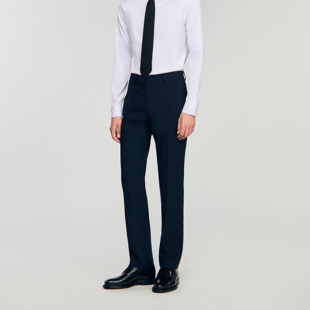 Sandro Pantalon de costume en laine – Marine – vue 4