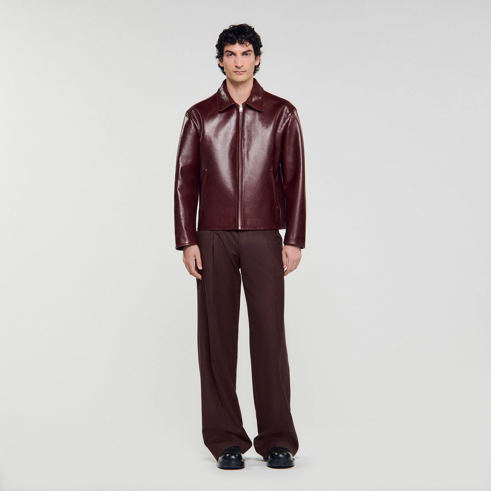 Blouson zippé en cuir