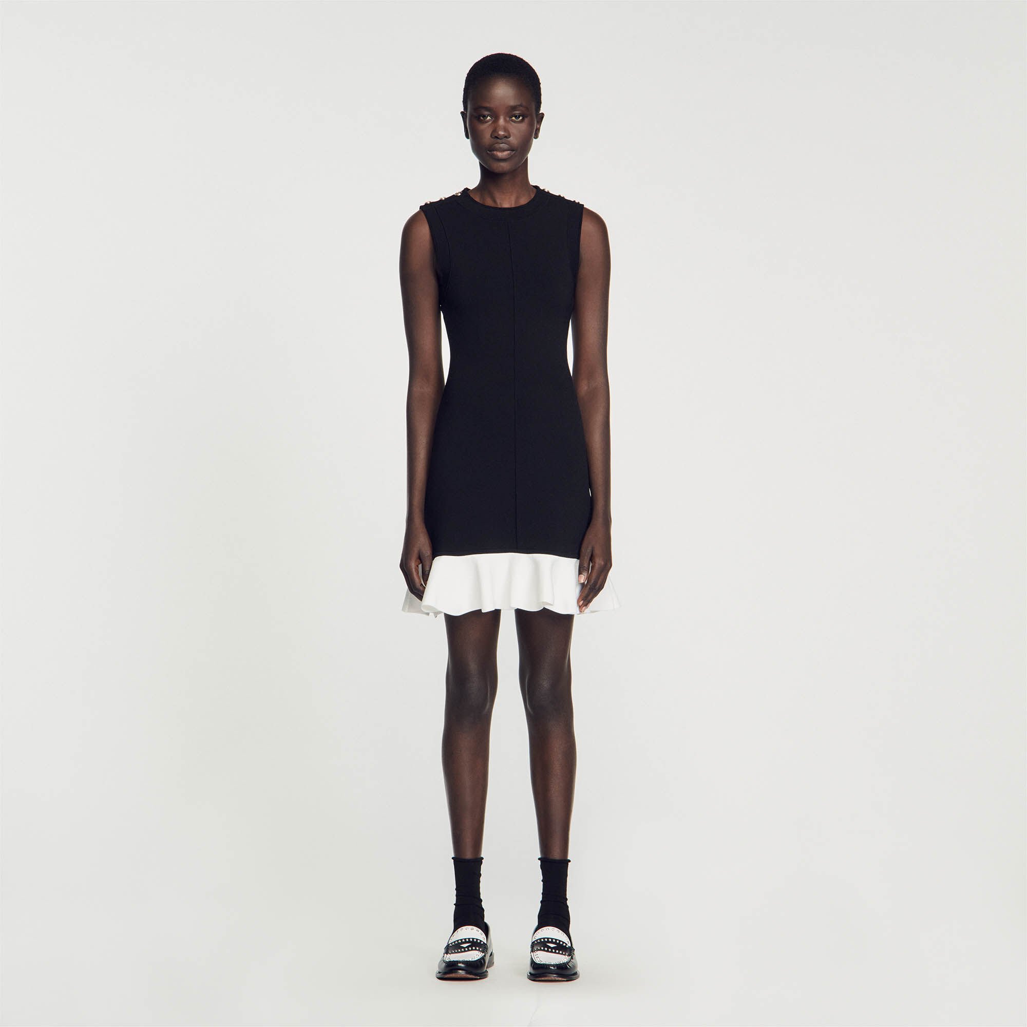 Robe courte bicolore gris noir pour femme Sandro Paris