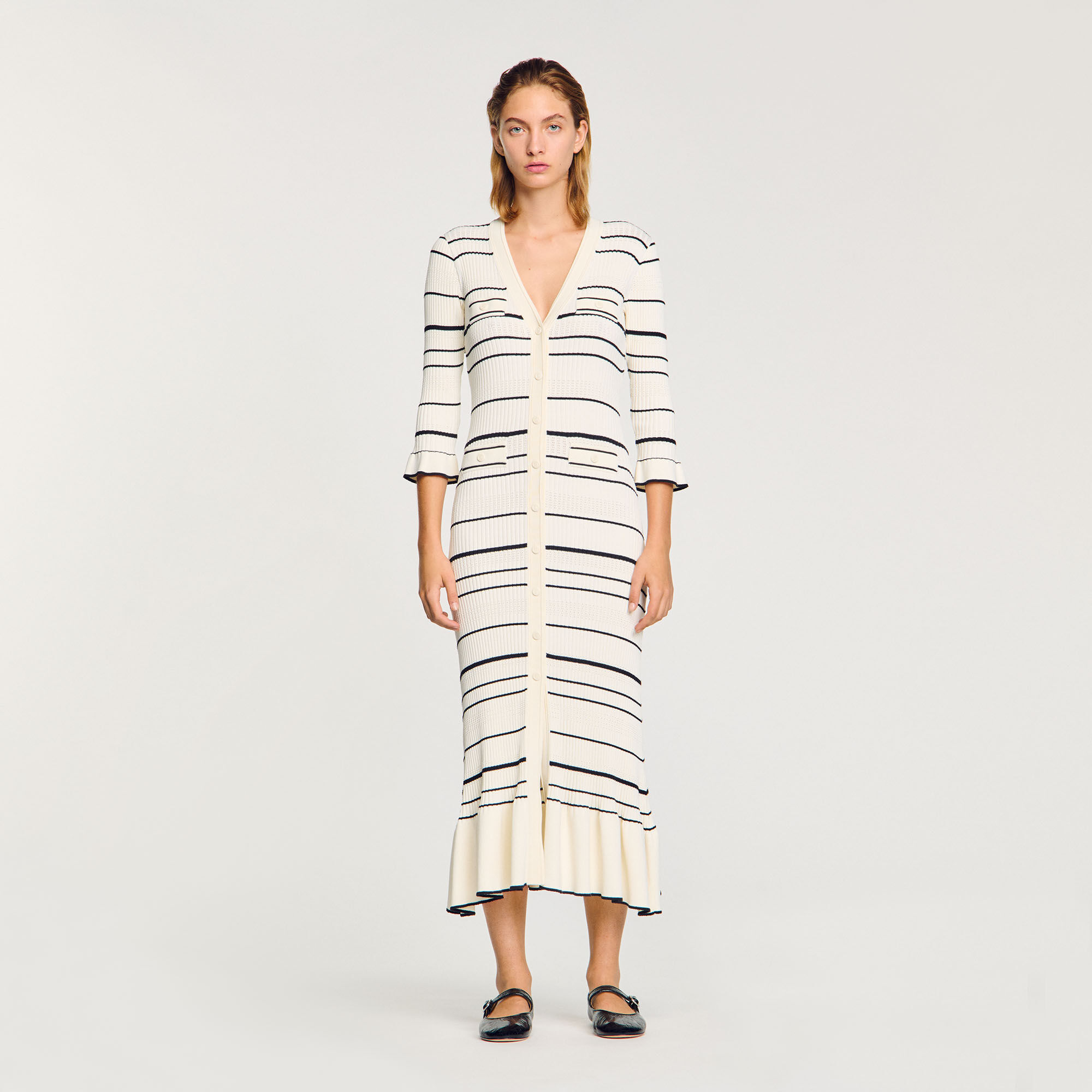 Robe longue en maille rayée 