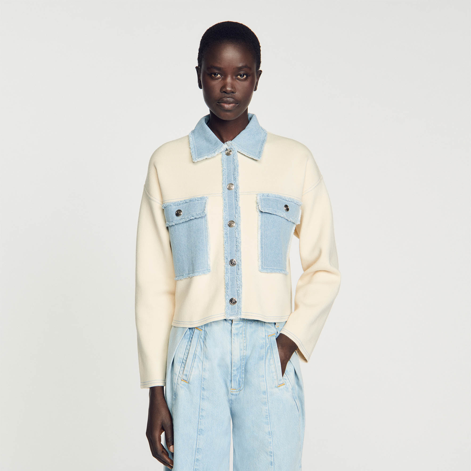 Cardigan avec empiècements en jean