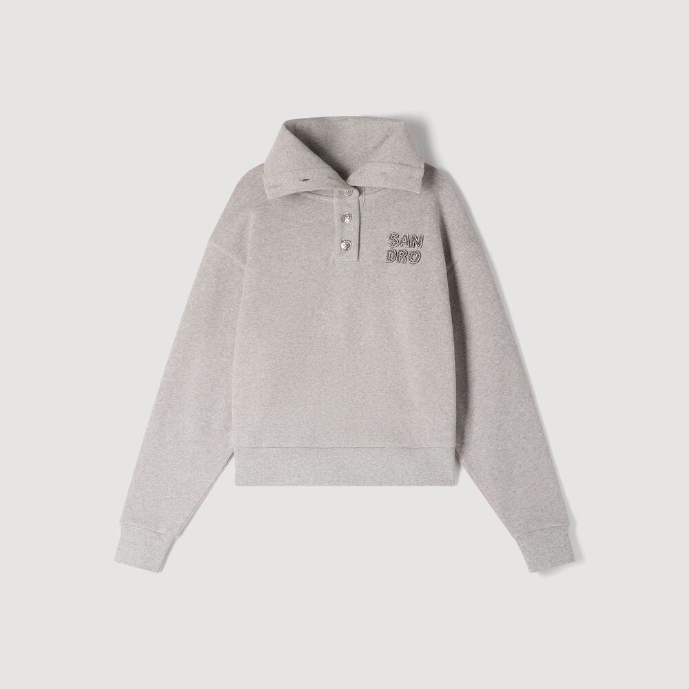 Sandro Vareuse-Sweatshirt mit Stickerei – Grau – Ansicht 6