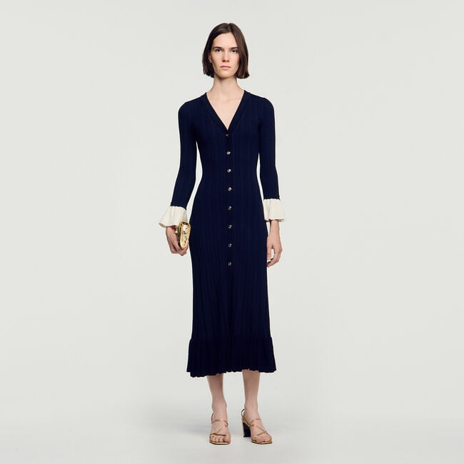 Robe longue volants contrast&eacute;s - Femme | Sandro Paris