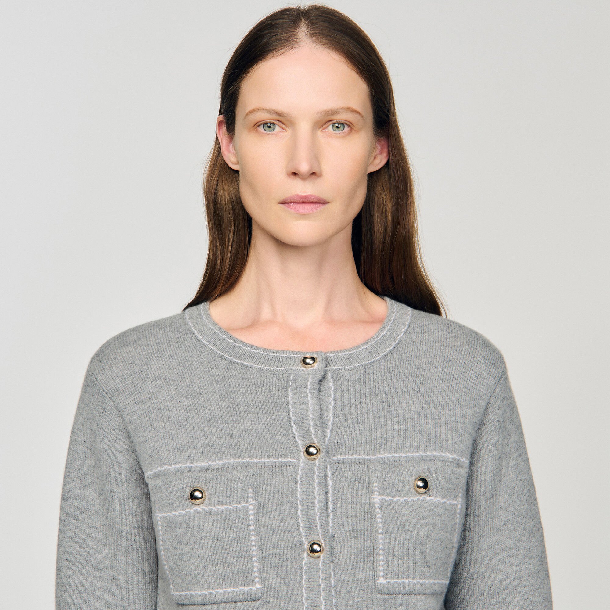 Cardigan à surpiqûres contrastées
