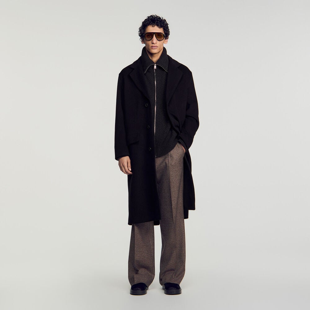 Sandro Manteau long en laine et cachemire – Noir
