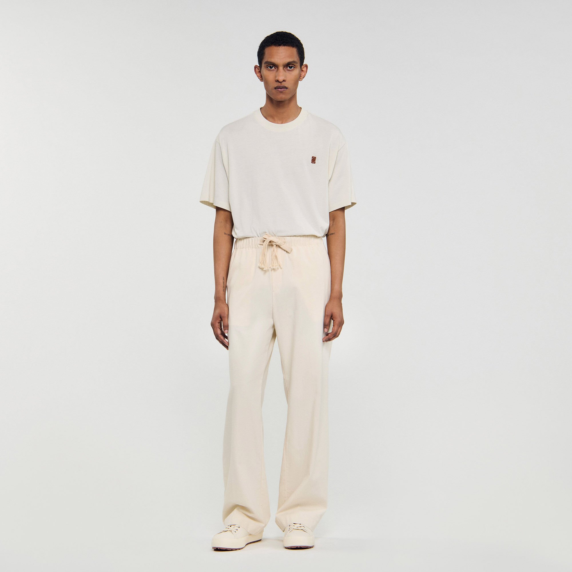 Pantalon large en coton élastiqué