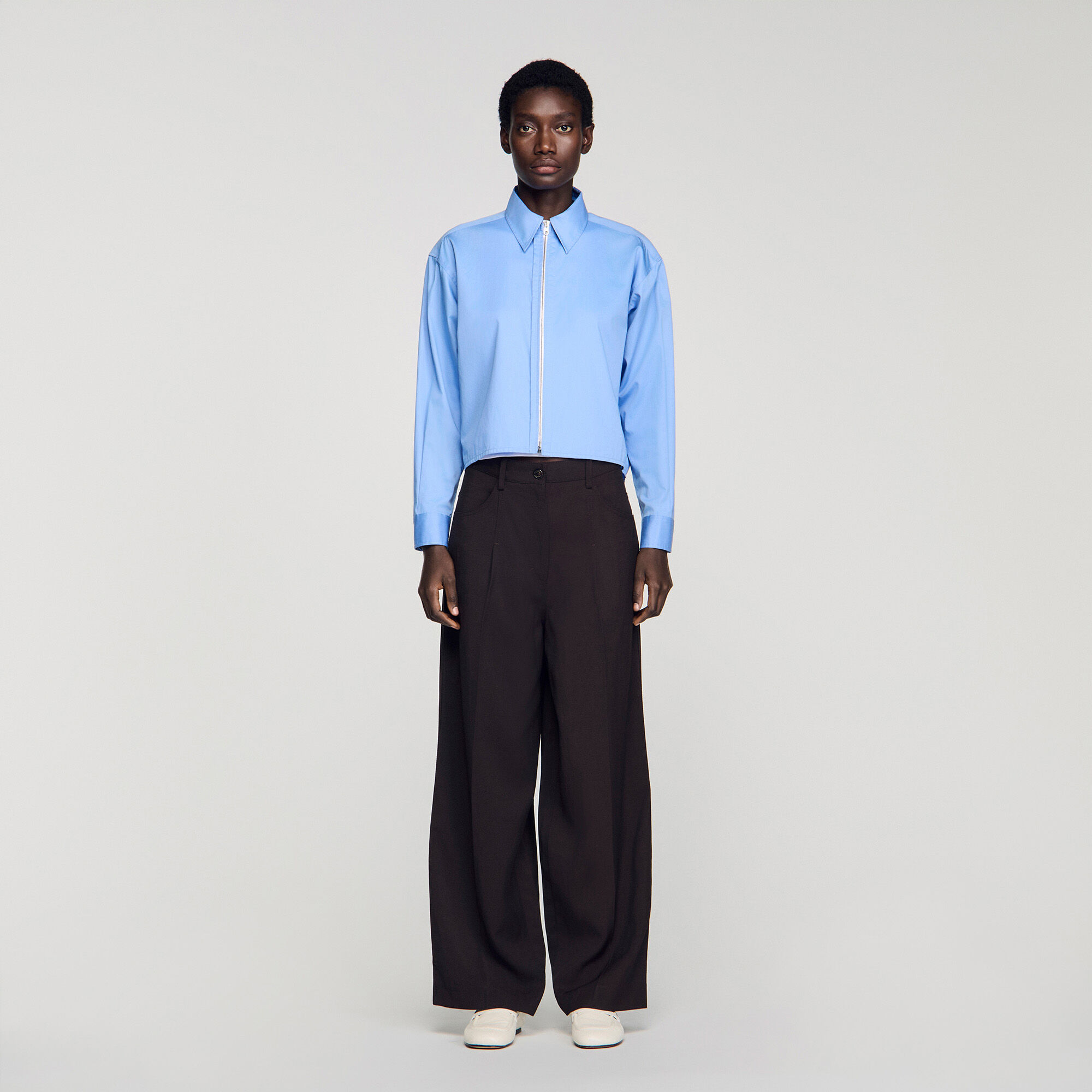 Chemise courte zipp&eacute;e en coton logo