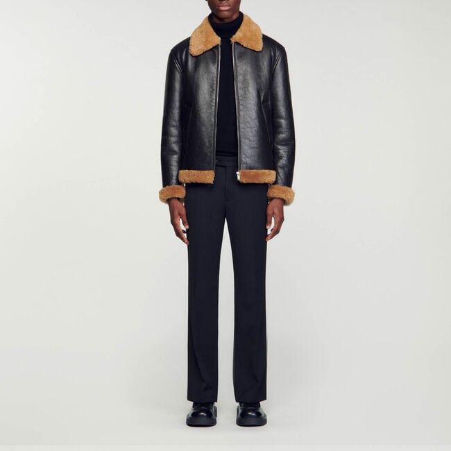 Blouson oversize en peau lainée