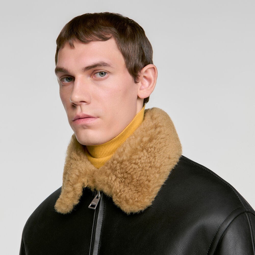 Sandro Blouson en peau lainée – Noir – vue 3