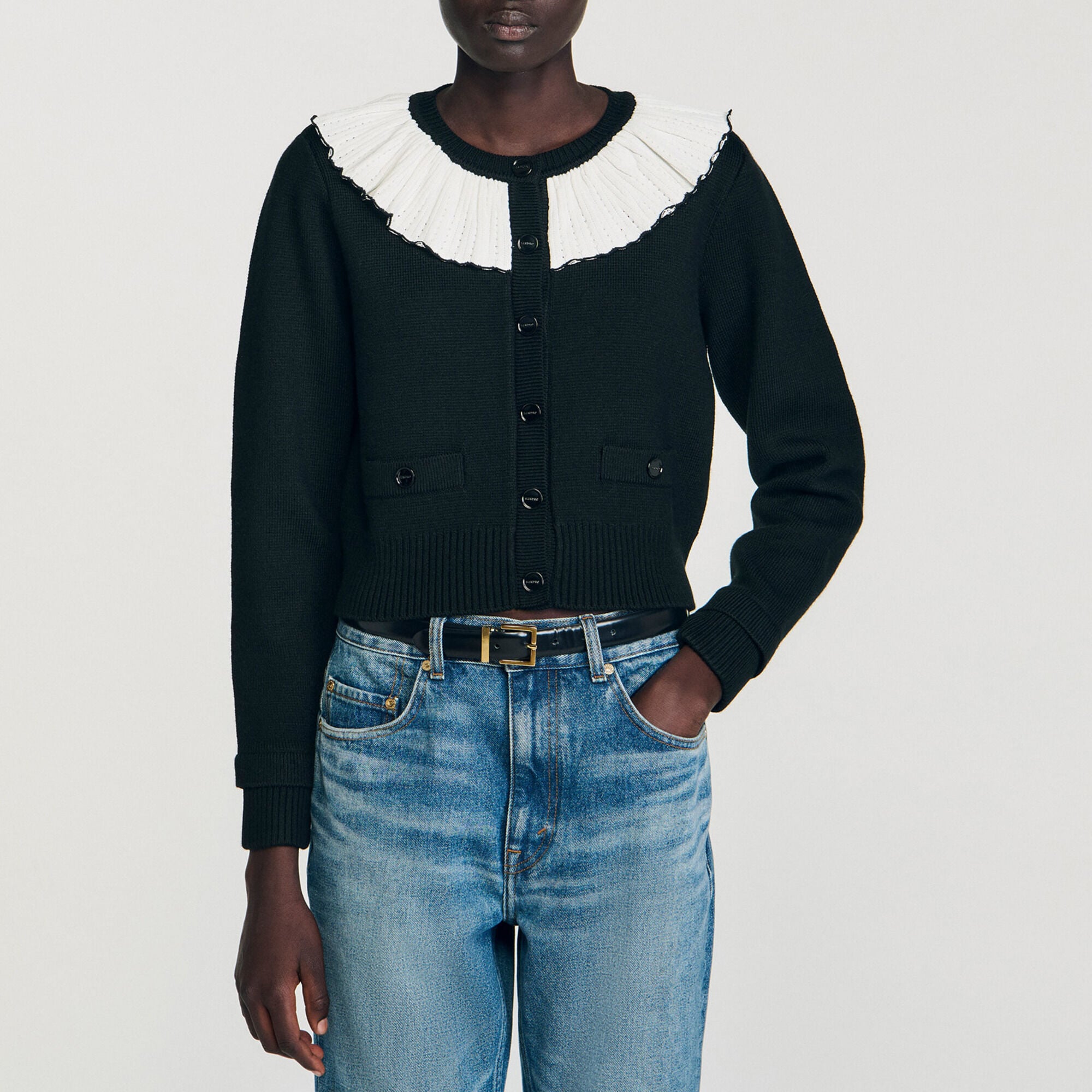 Cardigan &agrave; col contrast&eacute; - Femme | Sandro Paris
