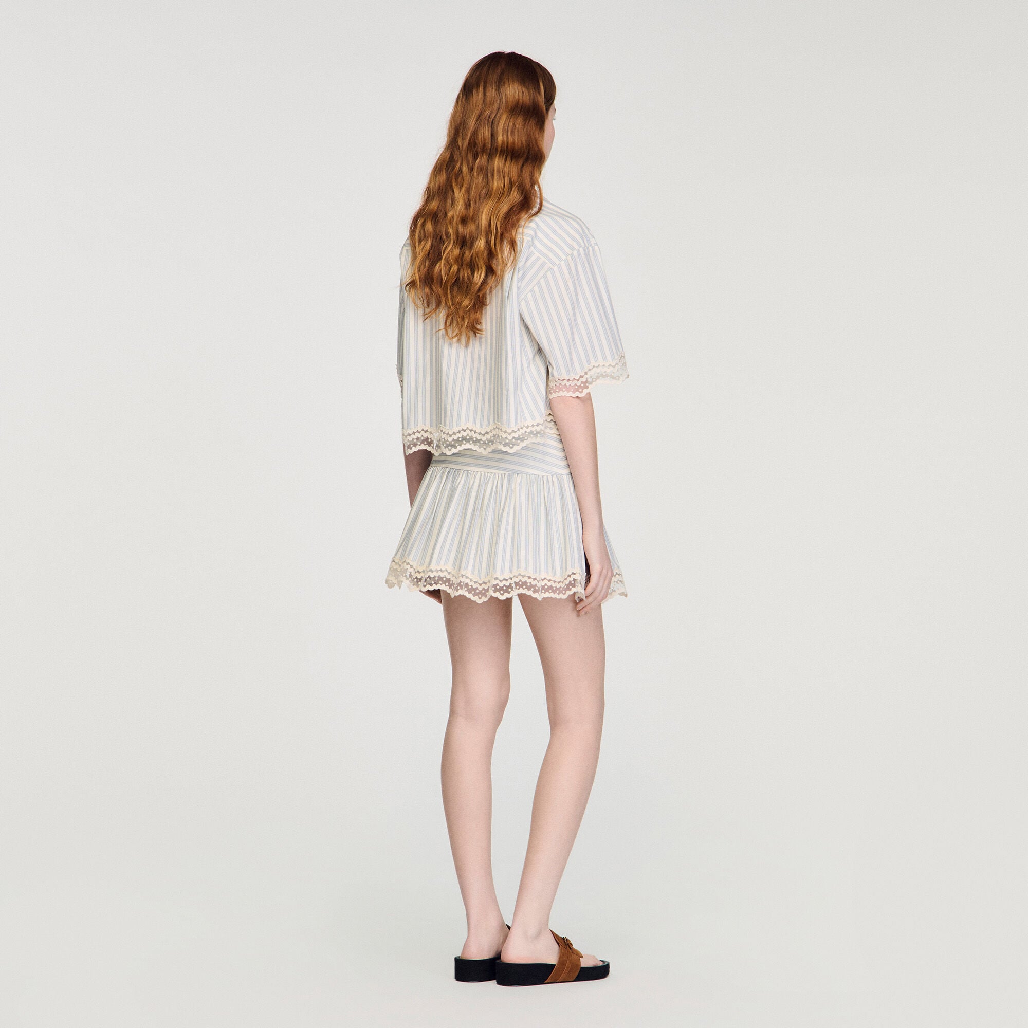 Jupe short &agrave; rayures en coton