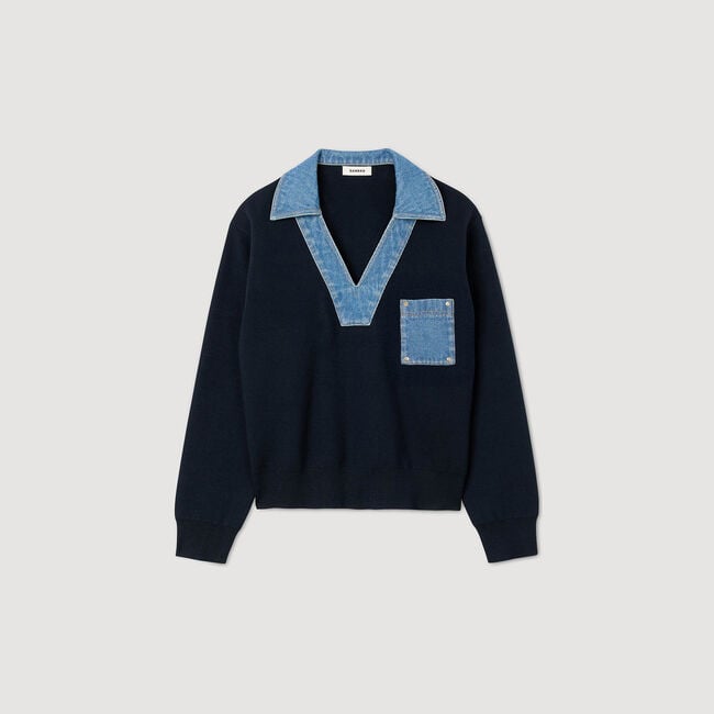 Pull à détails denim