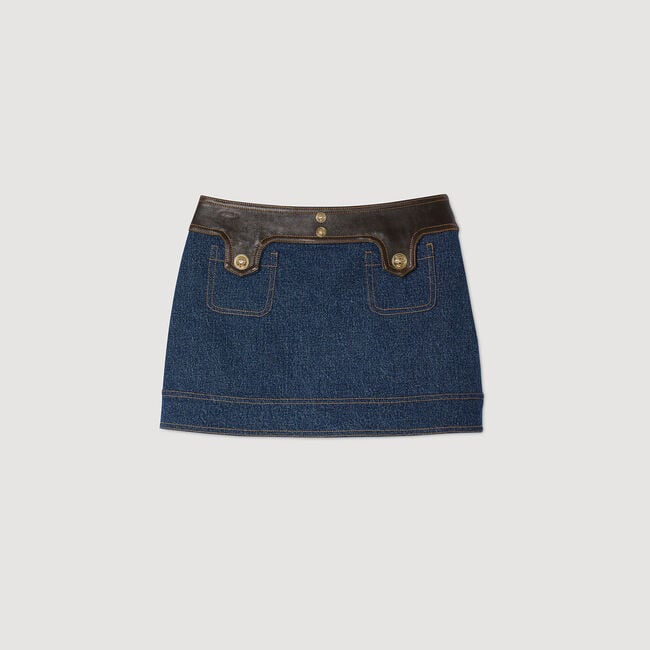 Jupe courte en denim et cuir