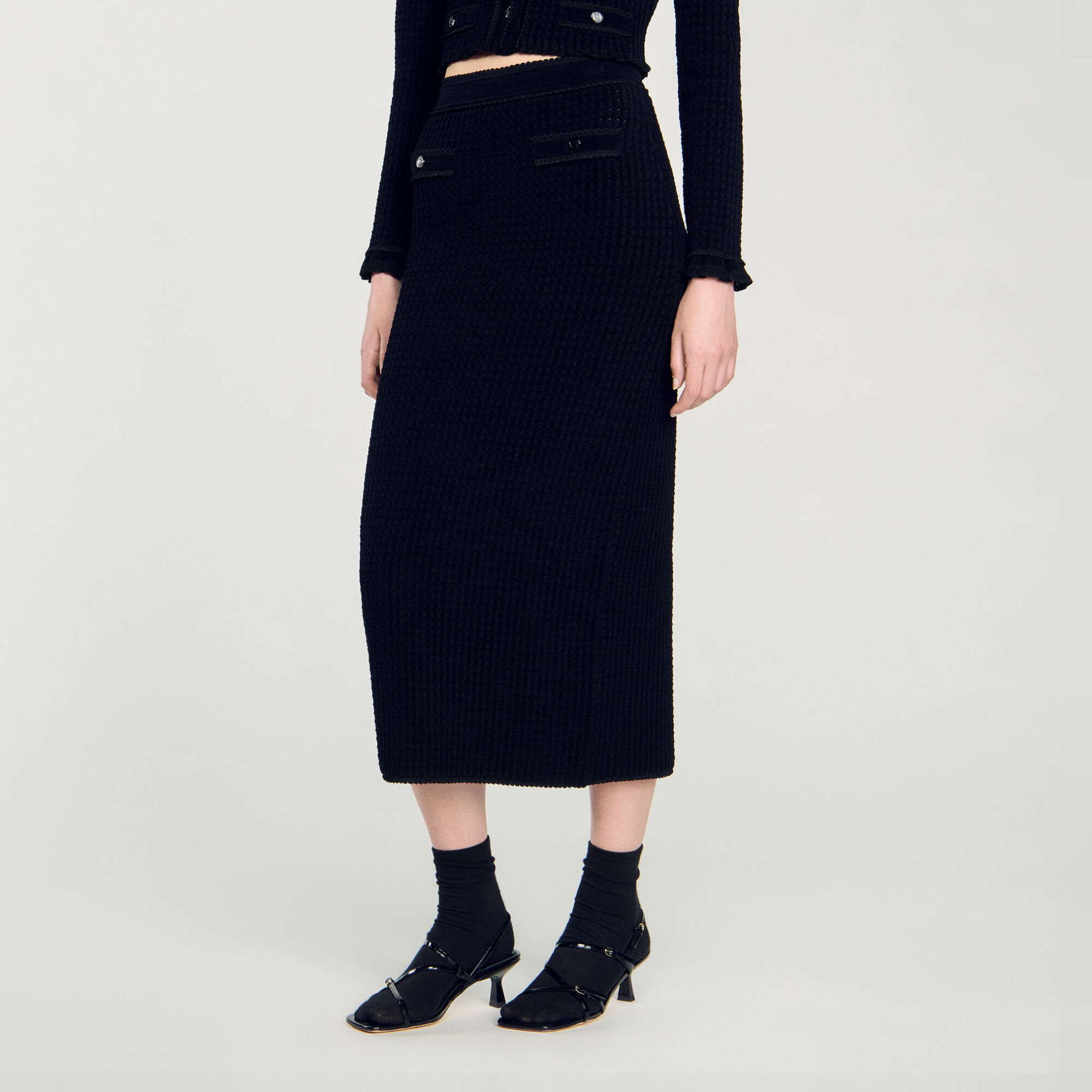Jupe midi en maille velours