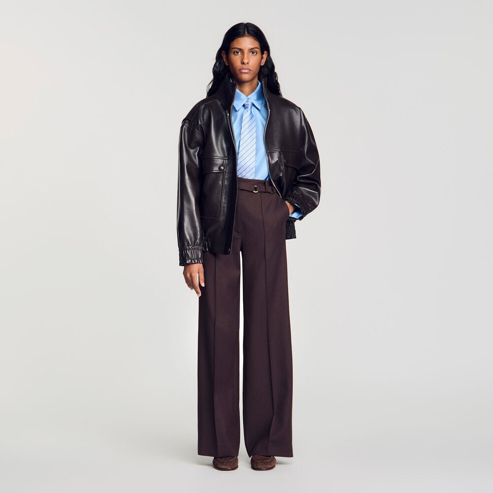 Sandro Pantalon à anneaux métalliques – Brun