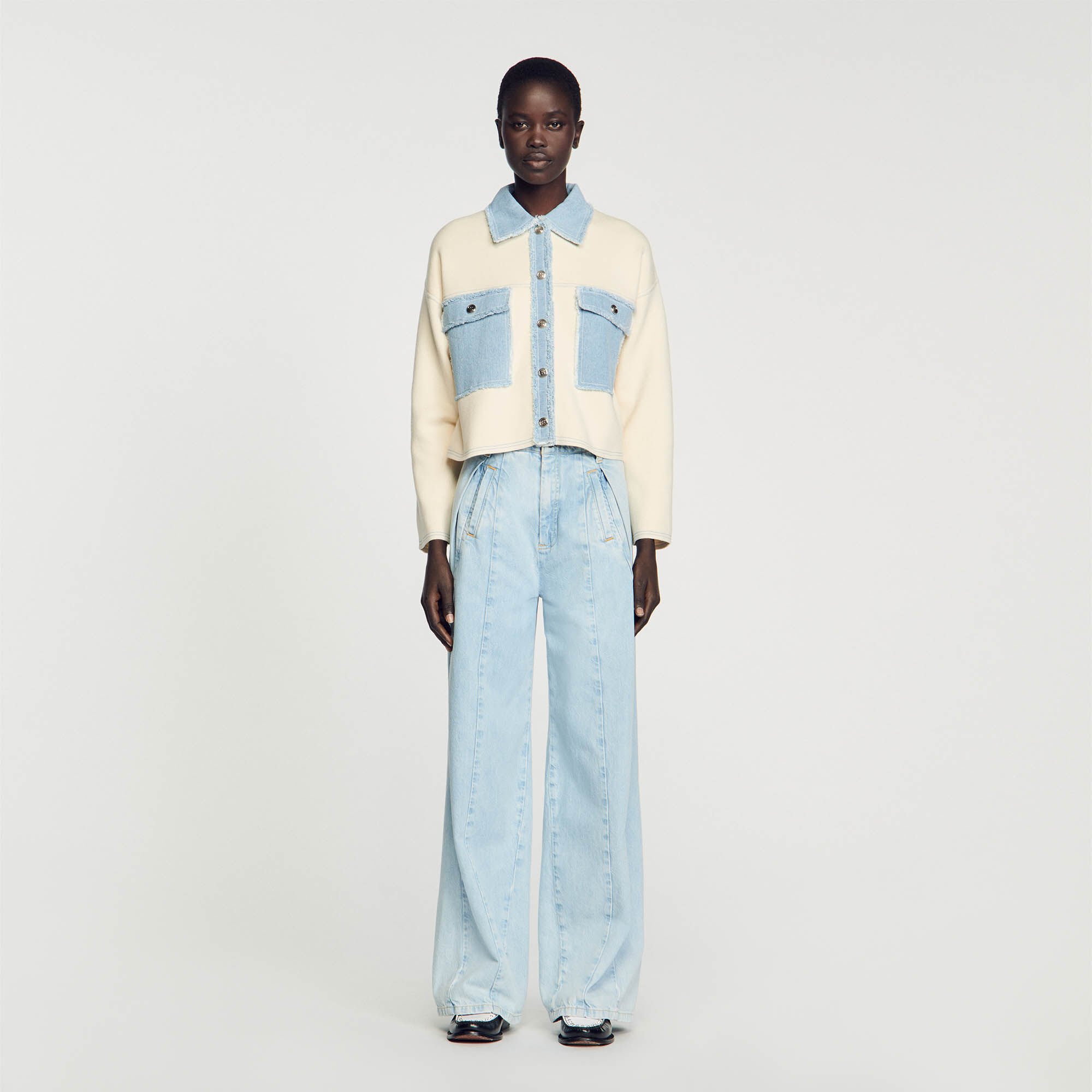 Cardigan avec empiècements en jean