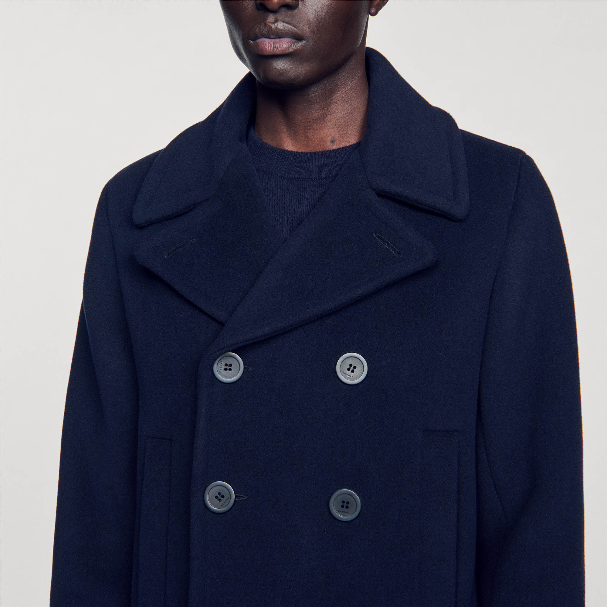 Manteau droit en laine mélangée