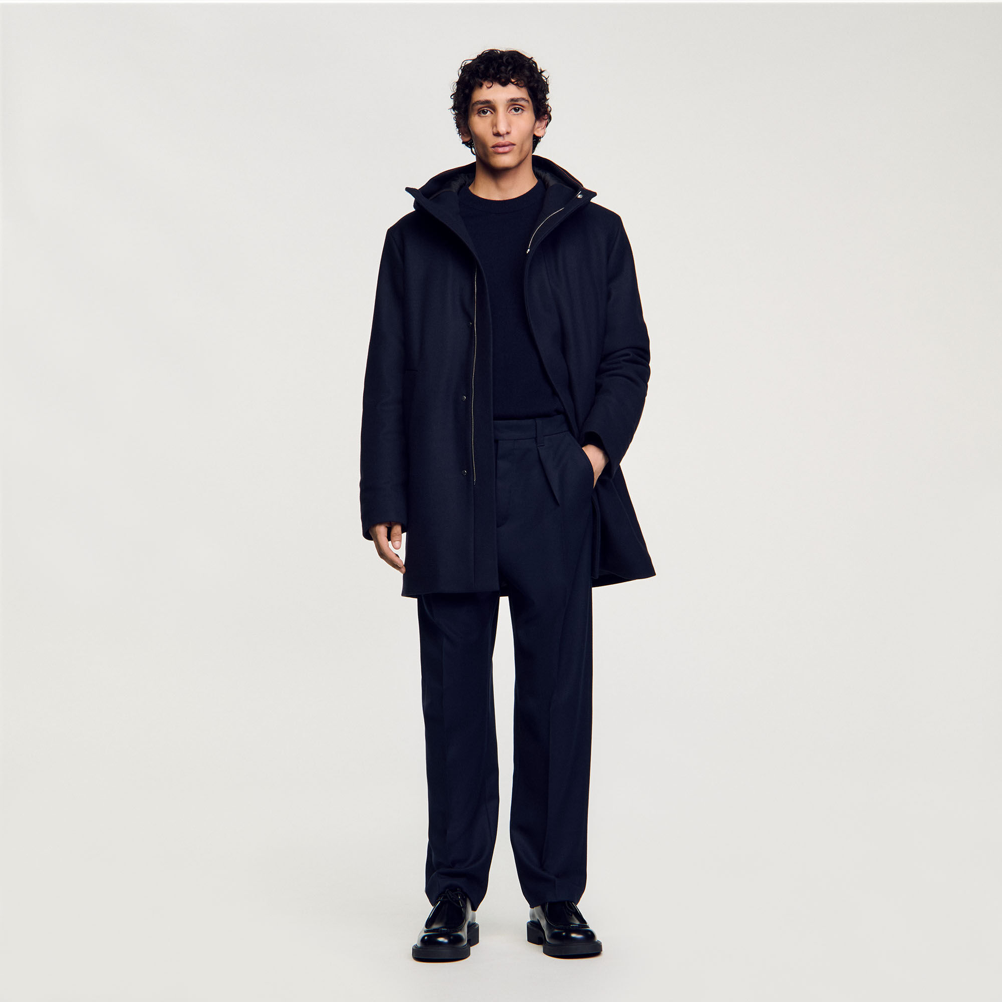 Parka en laine a capuche bleu pour homme Sandro Paris