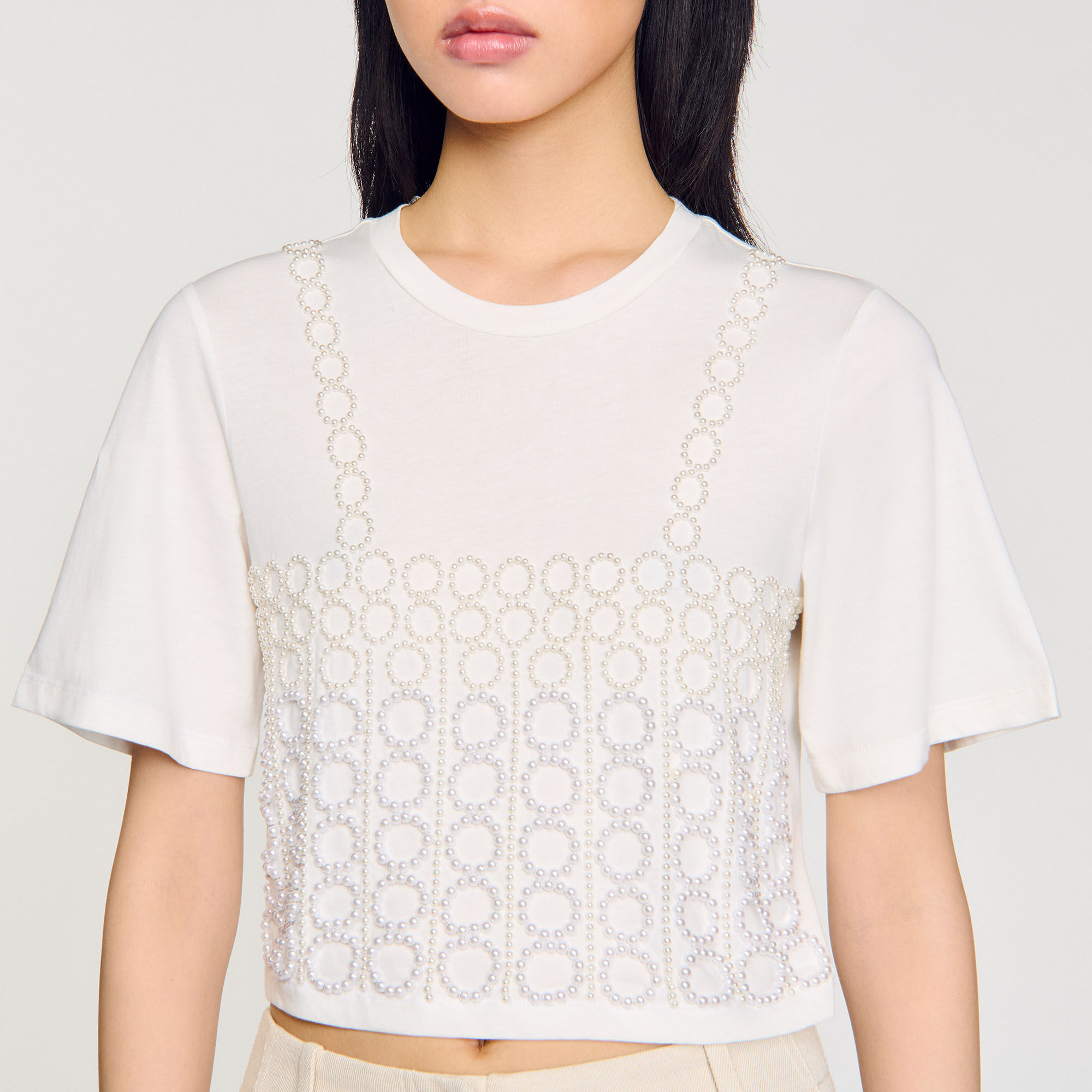 T-shirt court perlé
