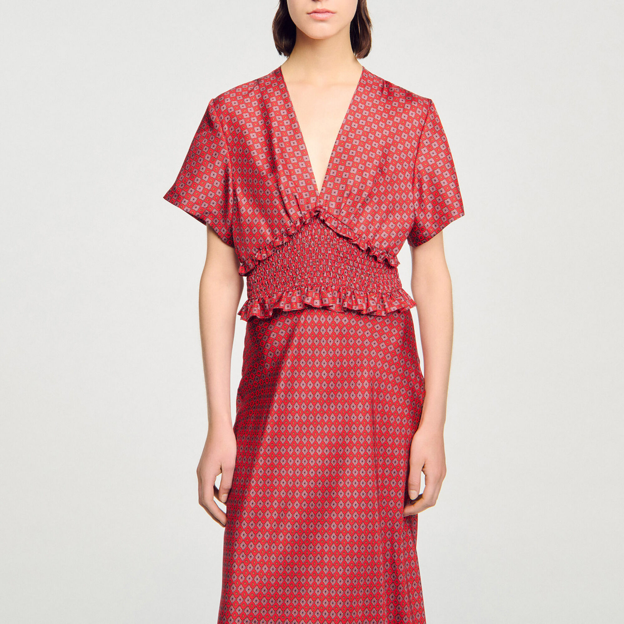 Robe longue imprim&eacute; foulard - Femme | Sandro Paris