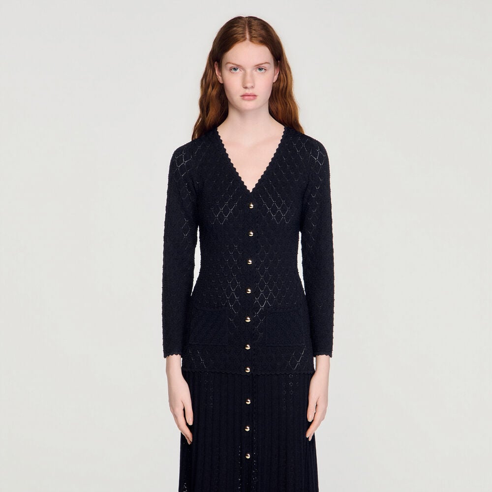Sandro Langes Strickkleid mit Ziermuster – Schwarz – Ansicht 4