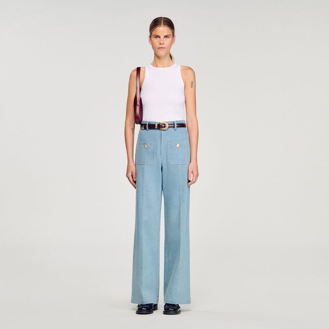 Jean large à taille haute délavé