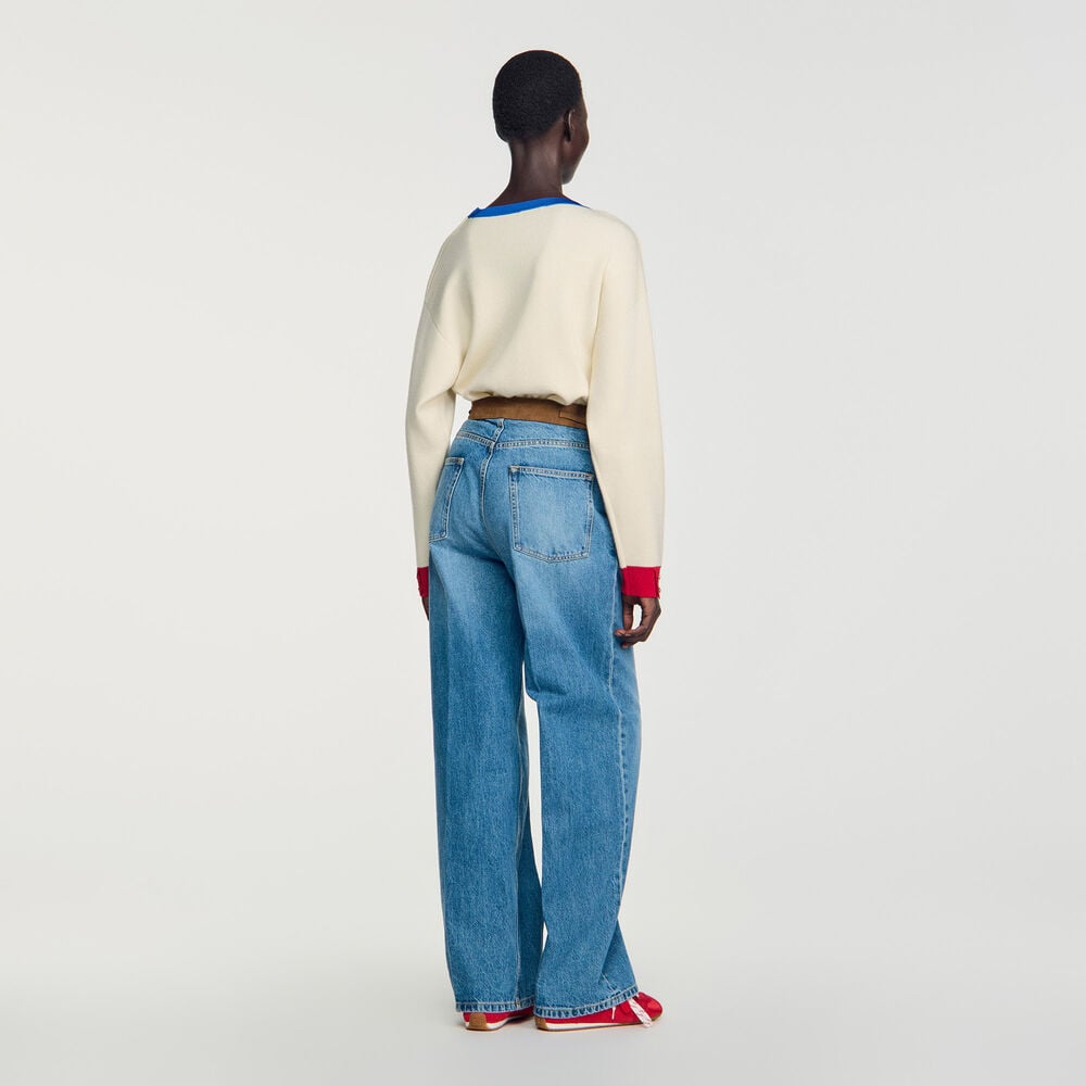 Sandro Jean droit ceinture en cuir – Bleu jean – vue 5