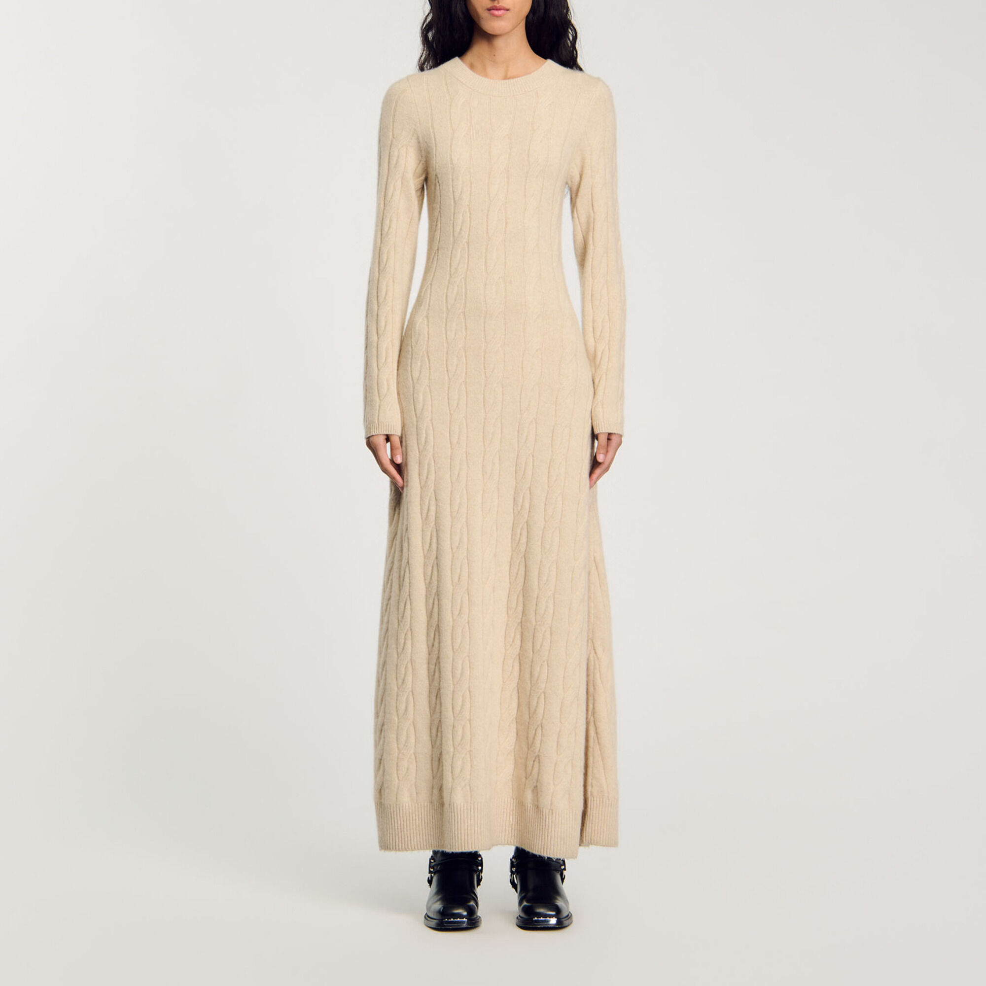 Robe longue en maille torsad&eacute;e - Femme | Sandro Paris