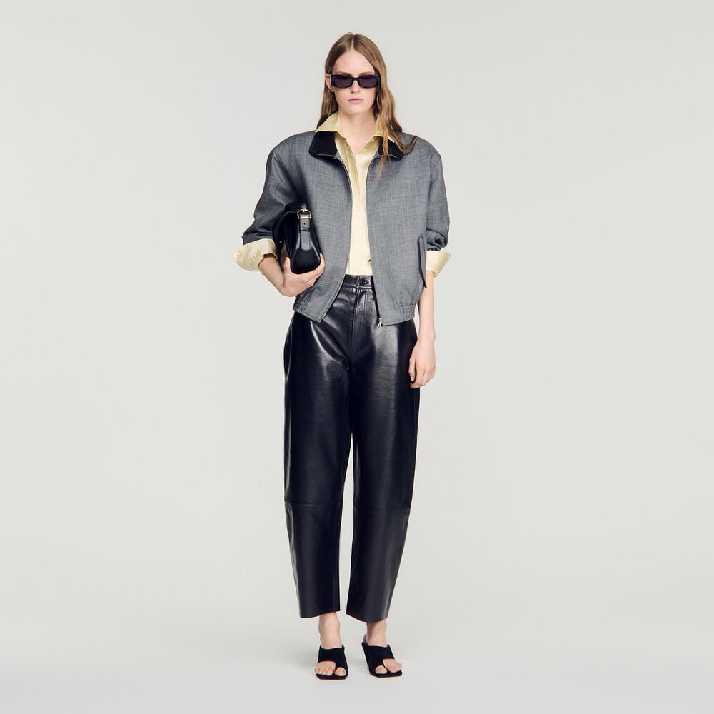 Sandro Pantalon barell en cuir – Noir
