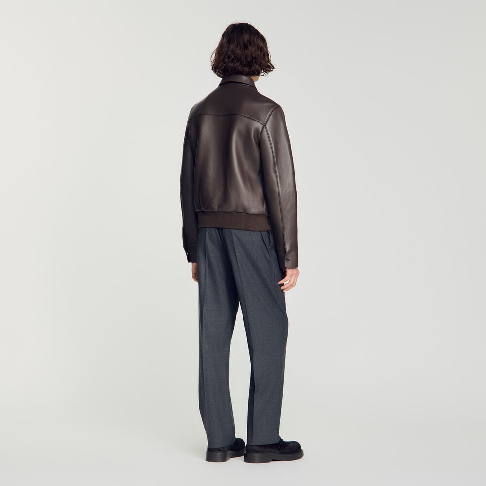 Sandro Blouson zippé en cuir d'agneau – Taupe – vue 5