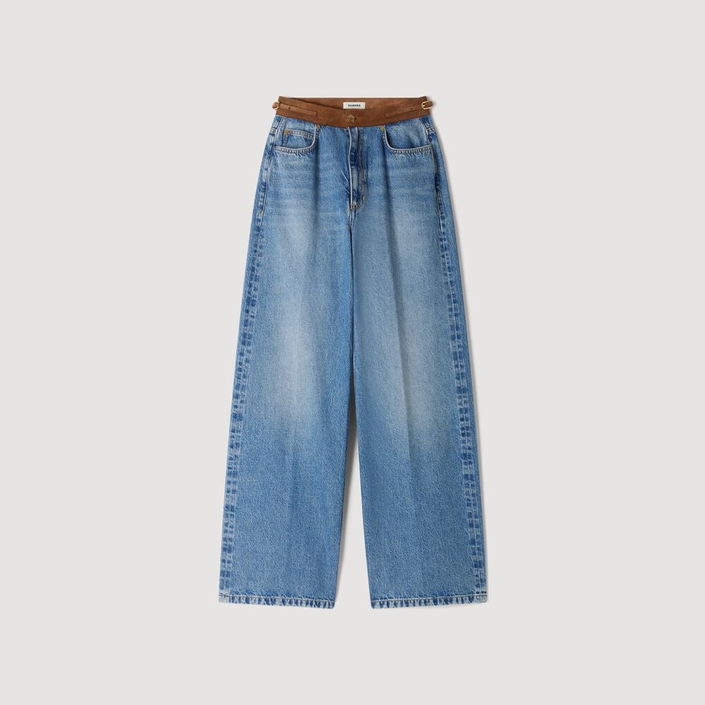 Sandro Jean droit ceinture en cuir – Bleu jean – vue 6