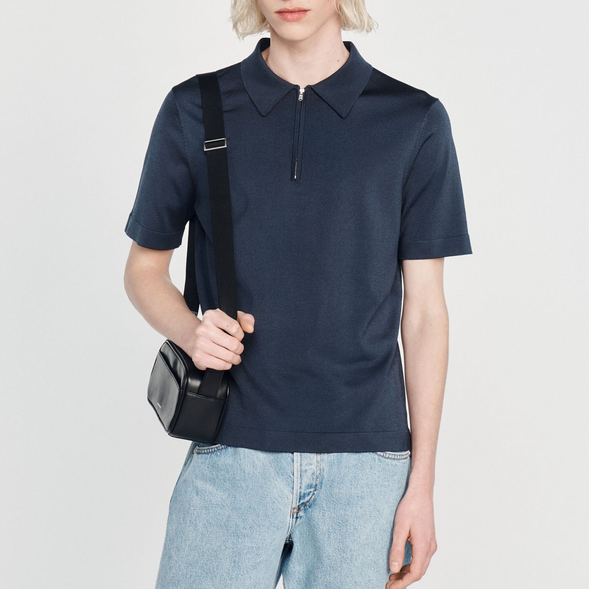 Polo en maille à col zippé