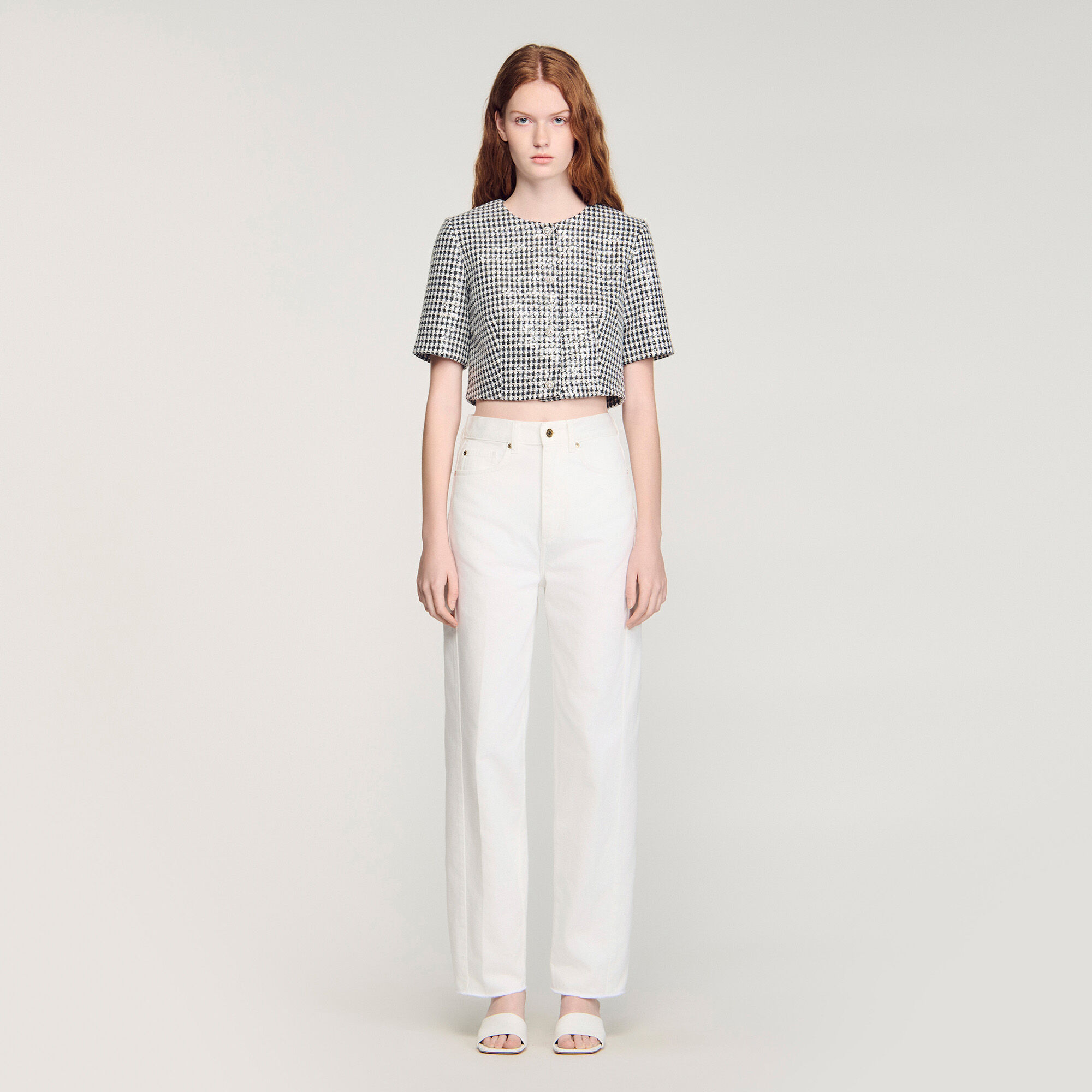 Veste courte en tweed pied-de-poule