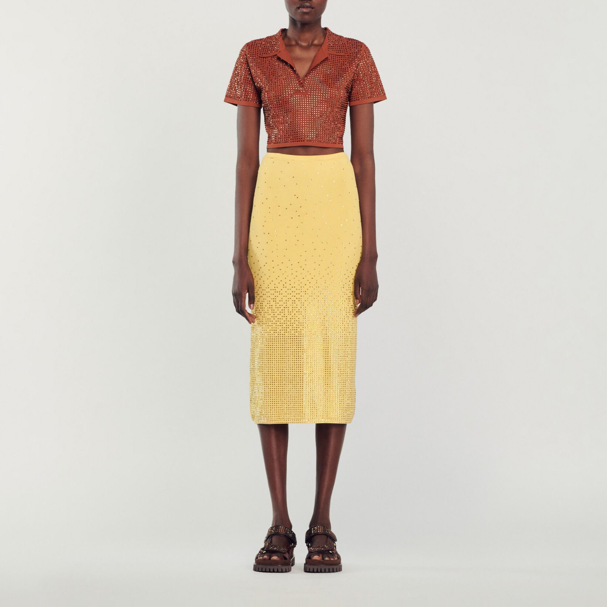 Jupe midi ornée de strass