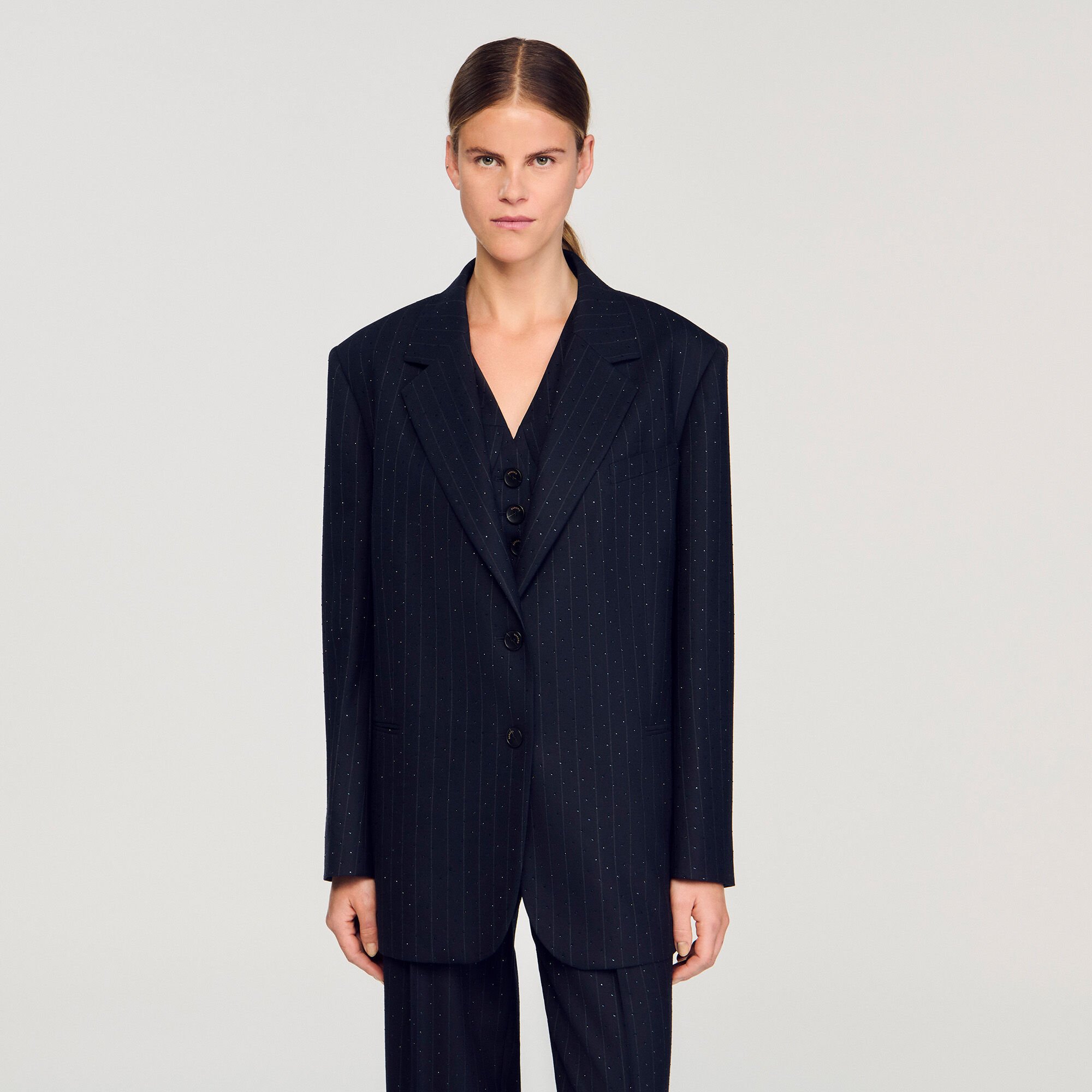 Veste de costume à rayures strassée