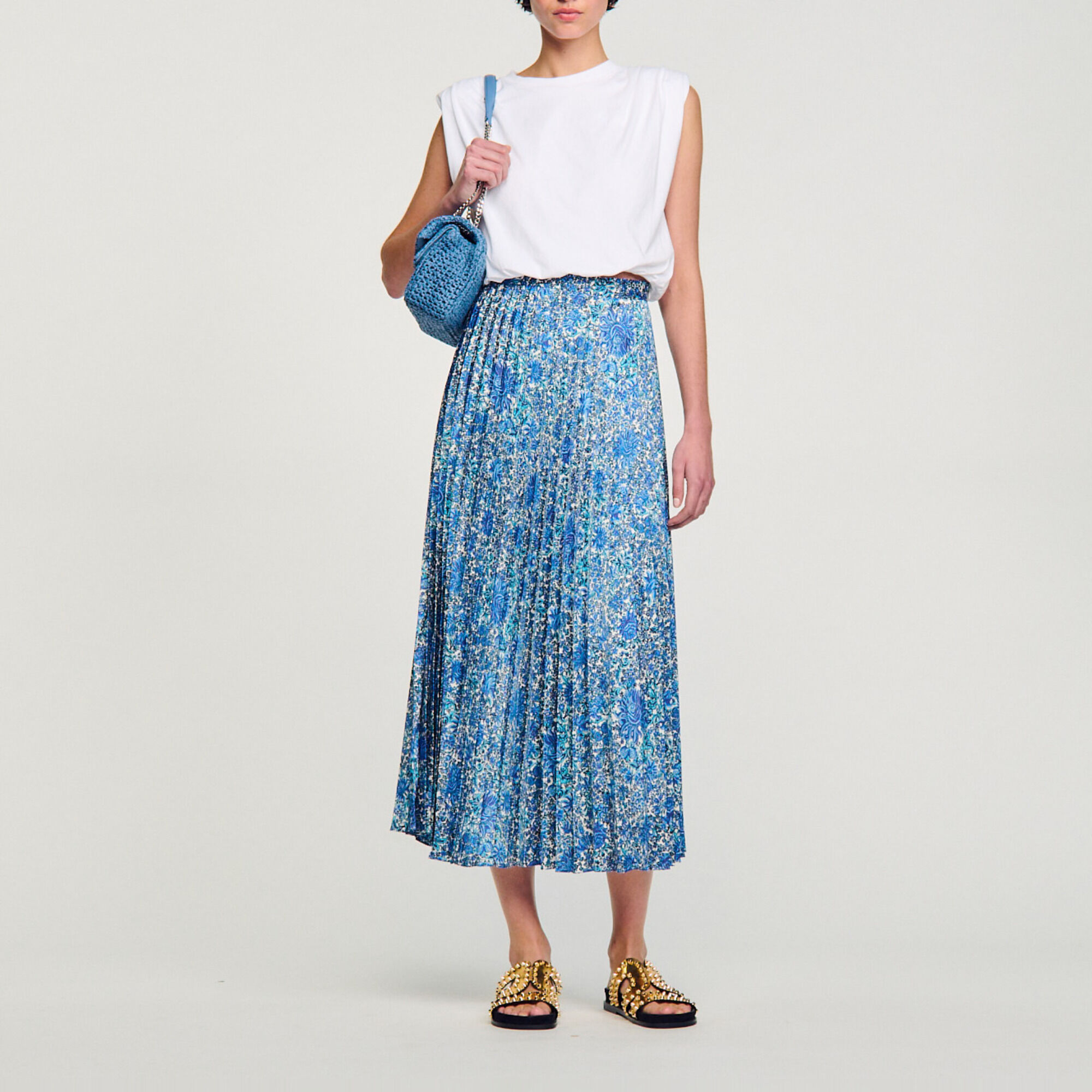 Jupe longue fluide a imprime fleuri bleu pour femme Sandro Paris