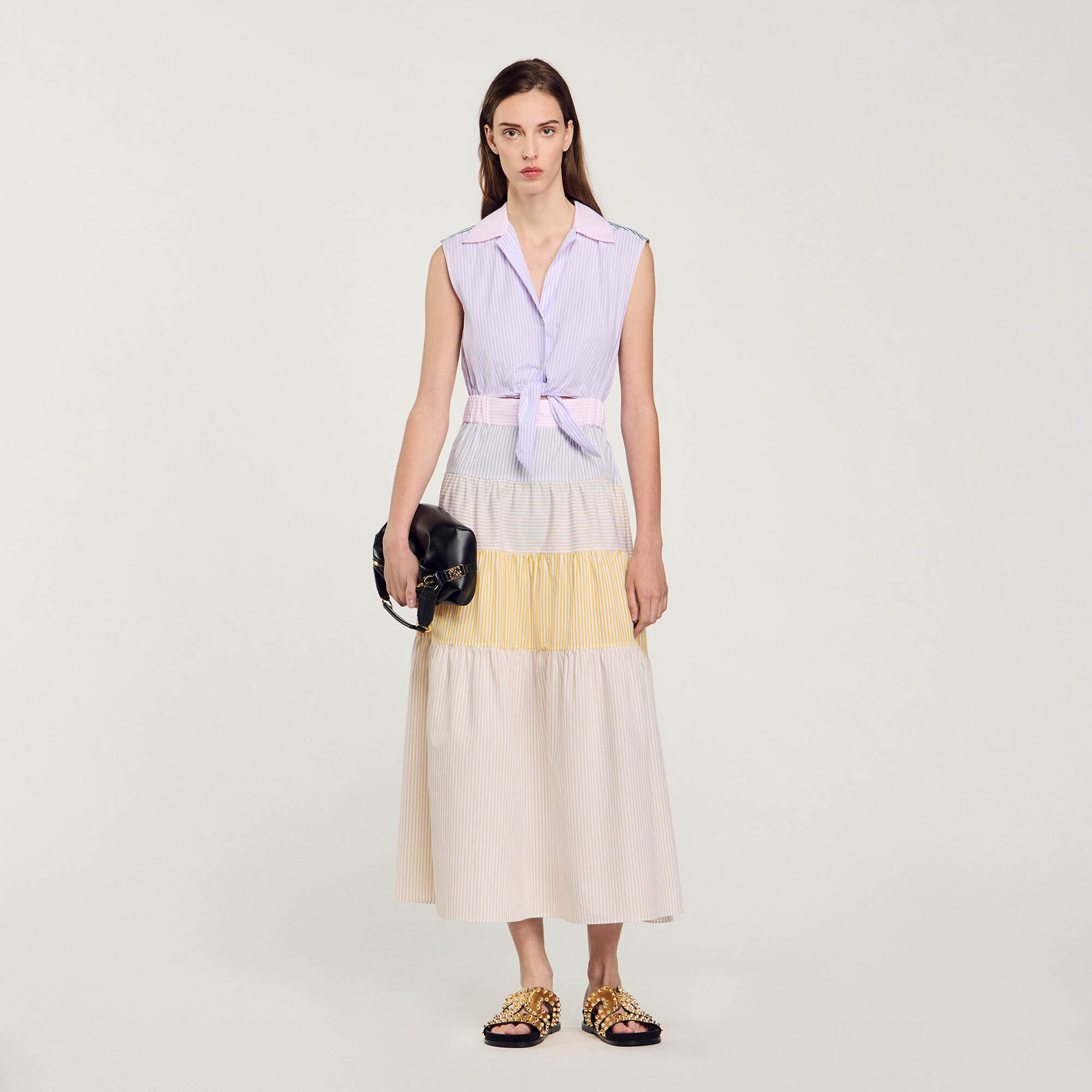 Robe longue patchwork beige pour femme Sandro Paris