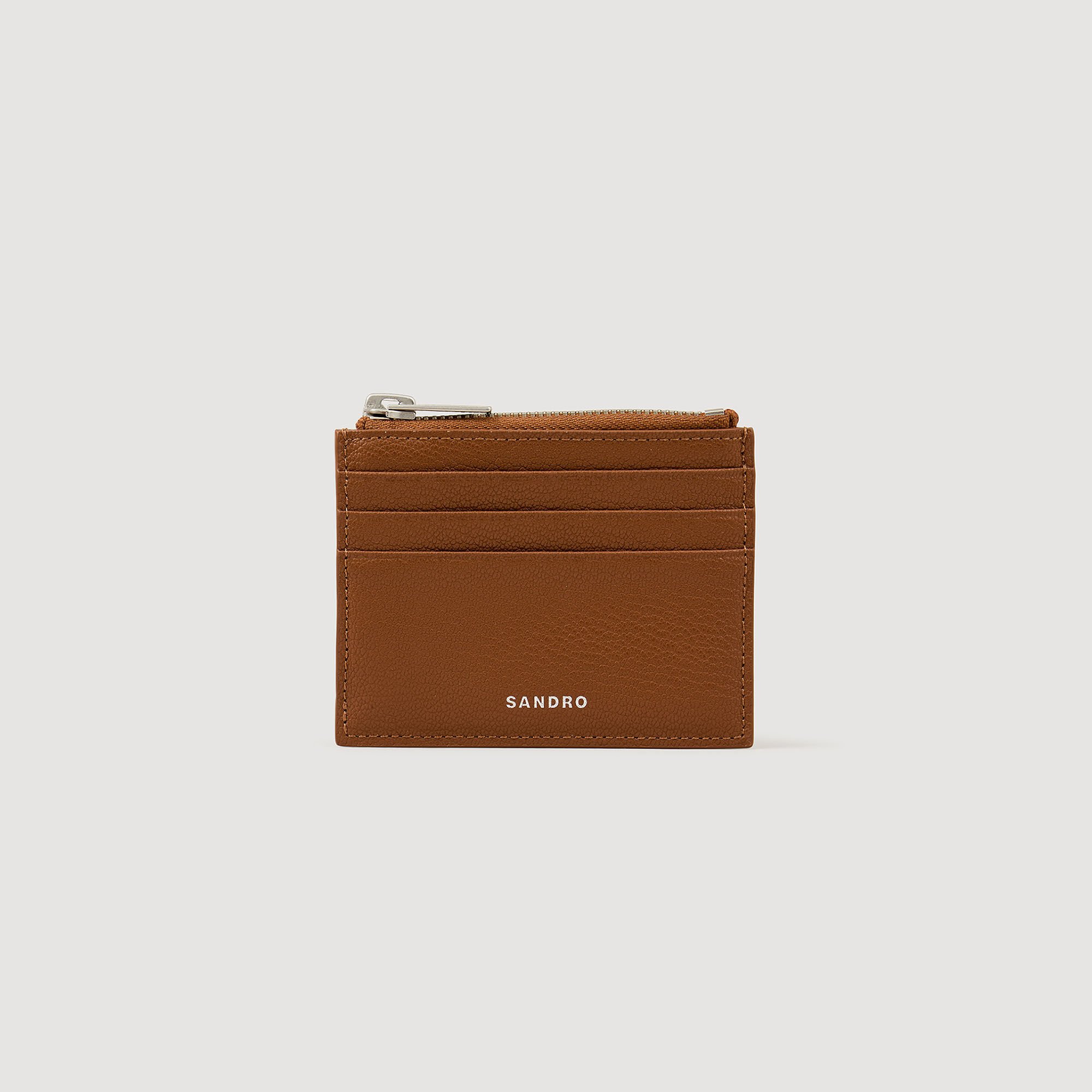 Porte-cartes zippé en cuir grainé