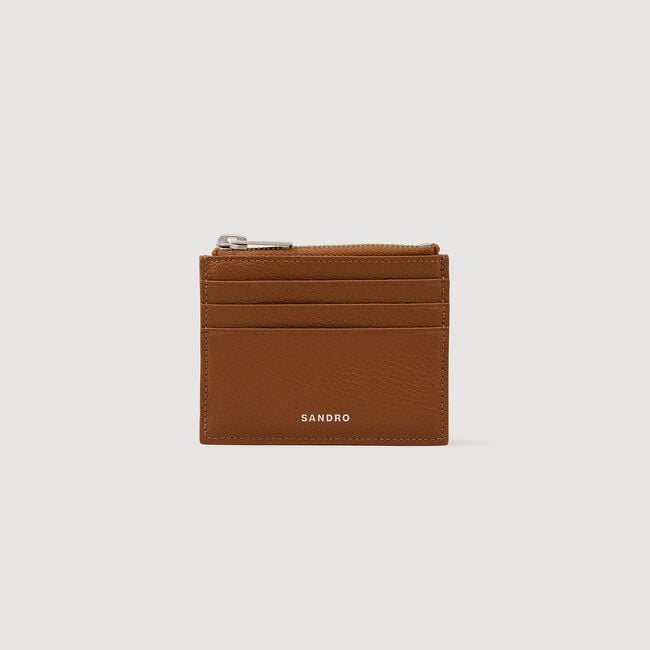 Porte-cartes zippé en cuir grainé
