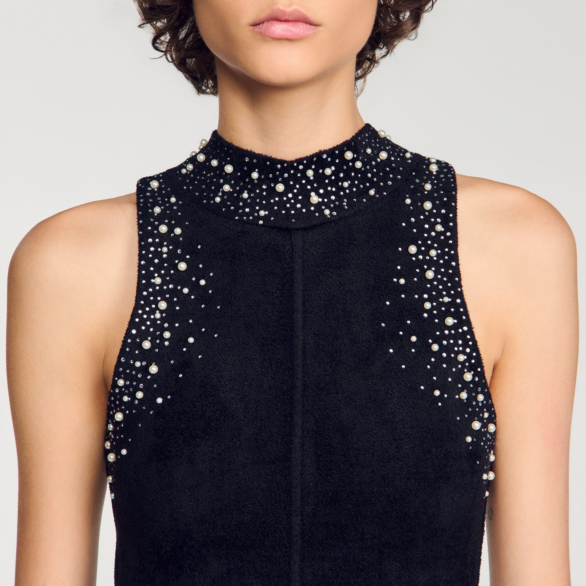 Robe longue en velours &agrave; strass - Femme | Sandro Paris