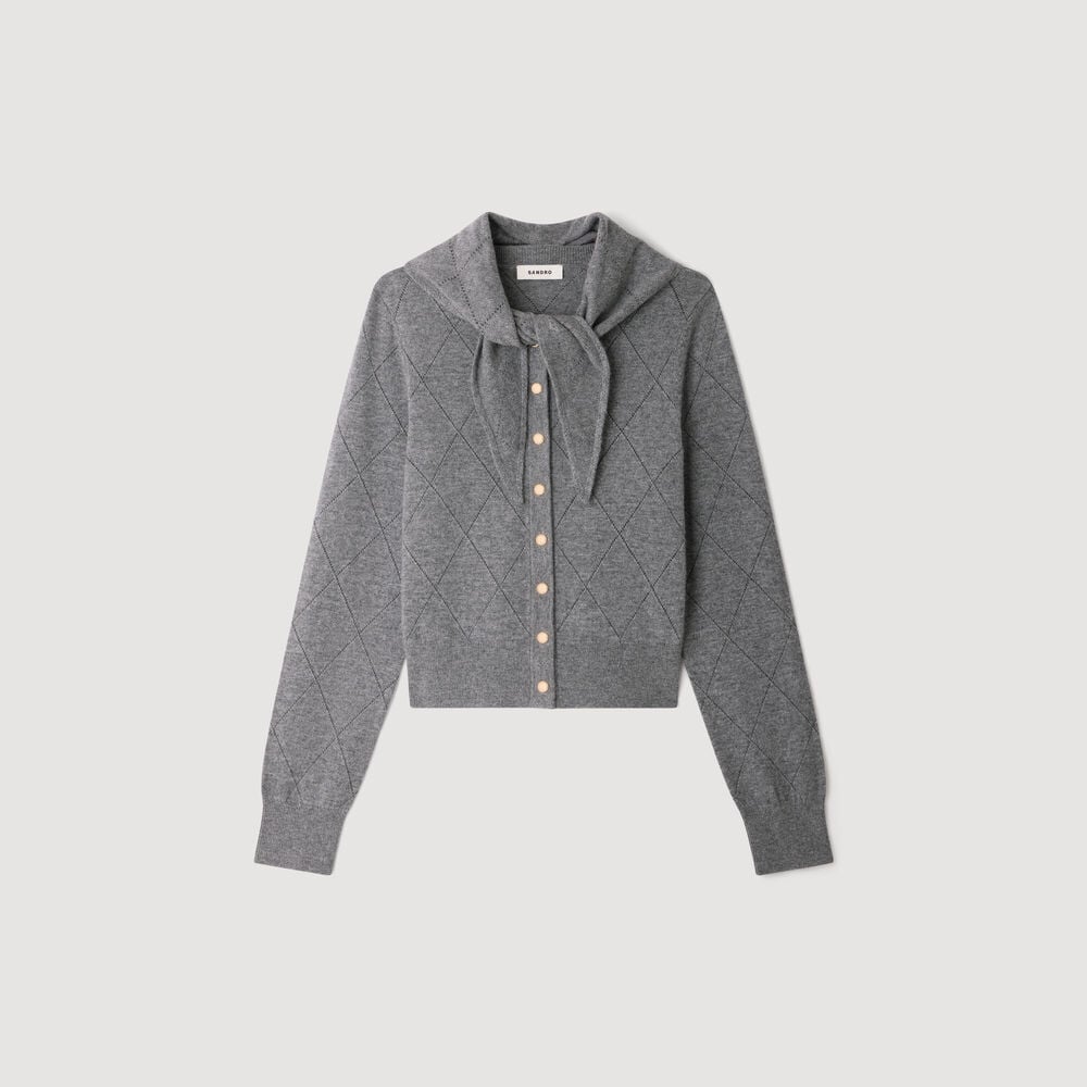 Sandro Cardigan en maille pointelle – Gris – vue 6