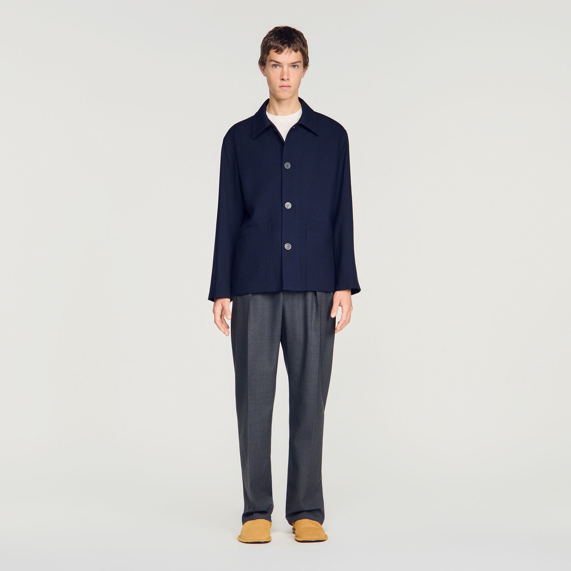 Blouson worker en laine boutonn&eacute;