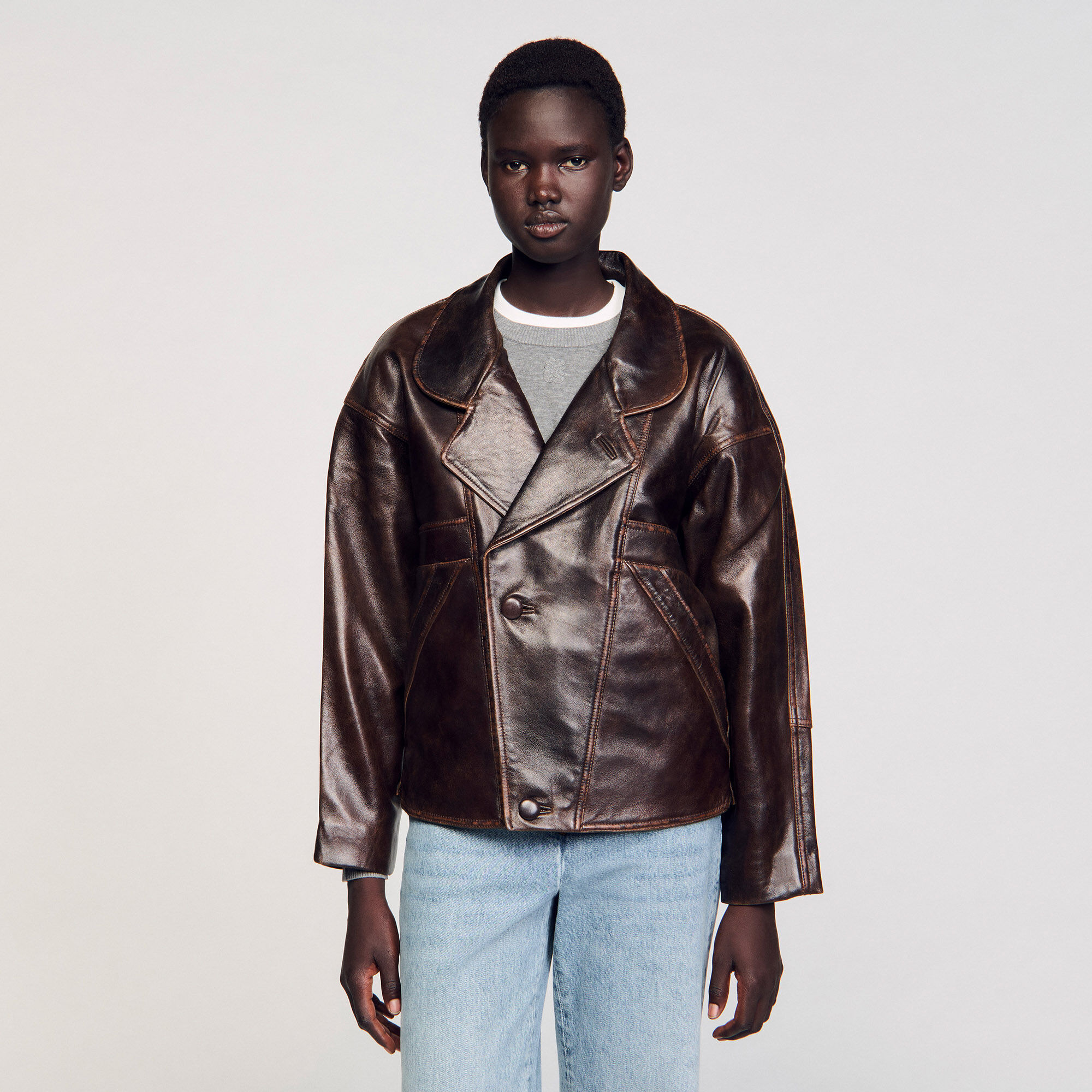 Blouson en cuir oversize