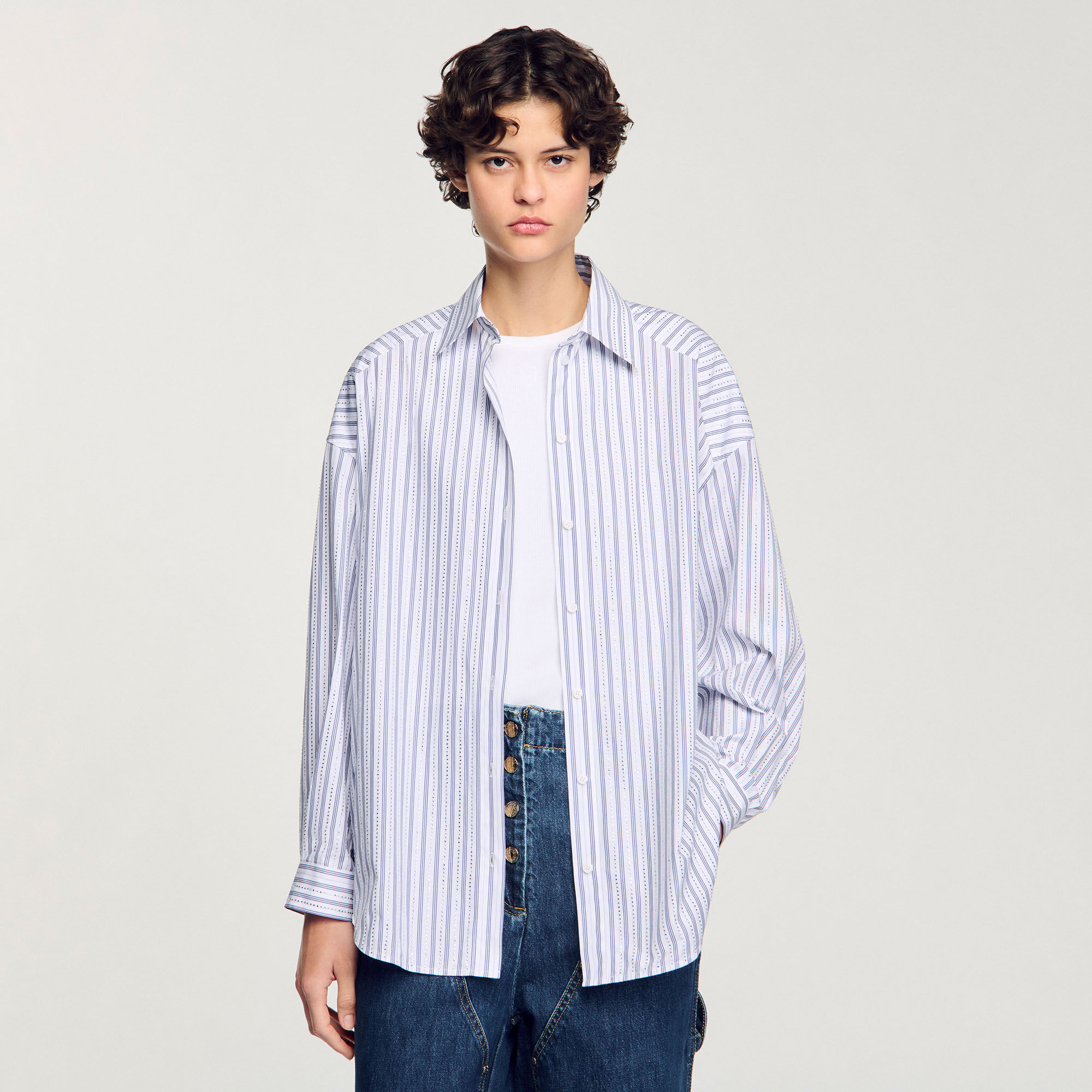 Chemise à rayures strassée