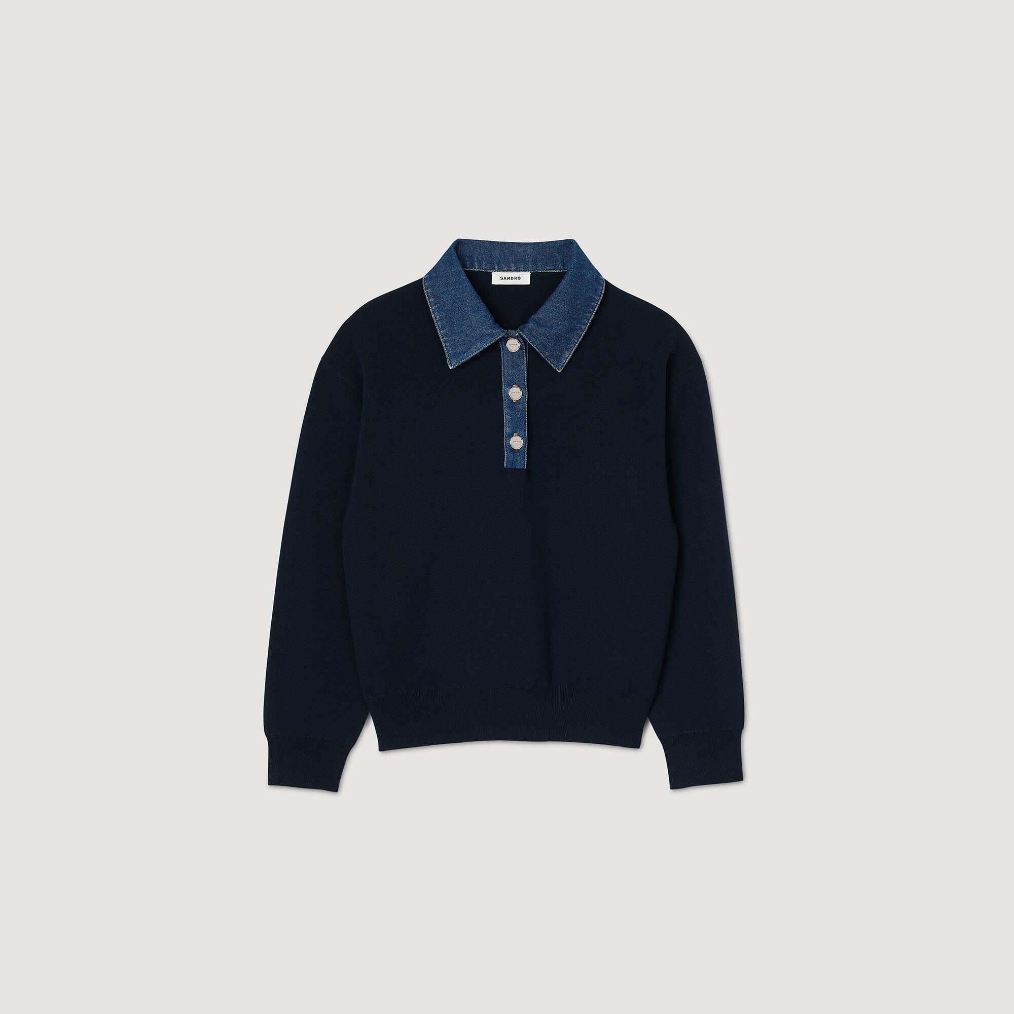 Pull ample col polo denim