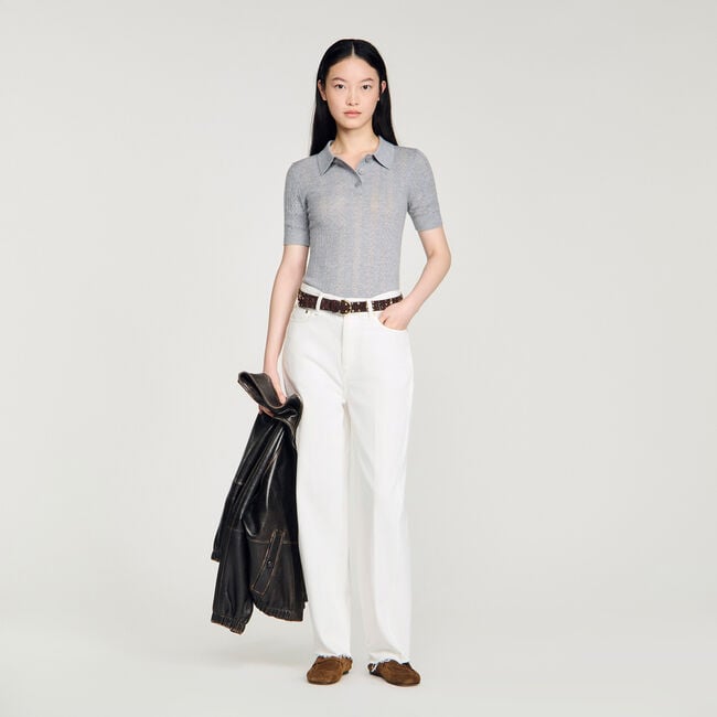 Pull en laine pointelle col polo