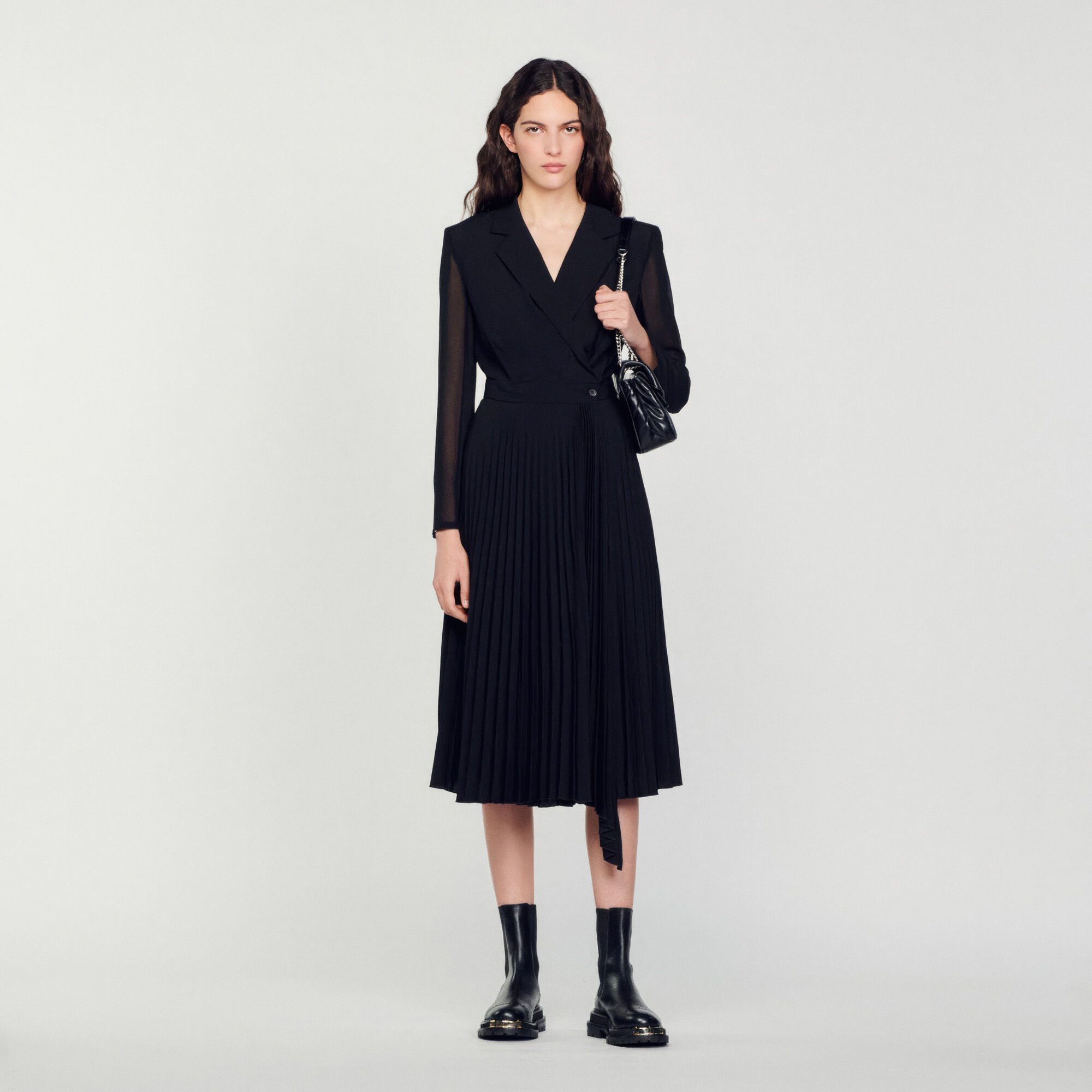 Robe portefeuille gris noir pour femme Sandro Paris