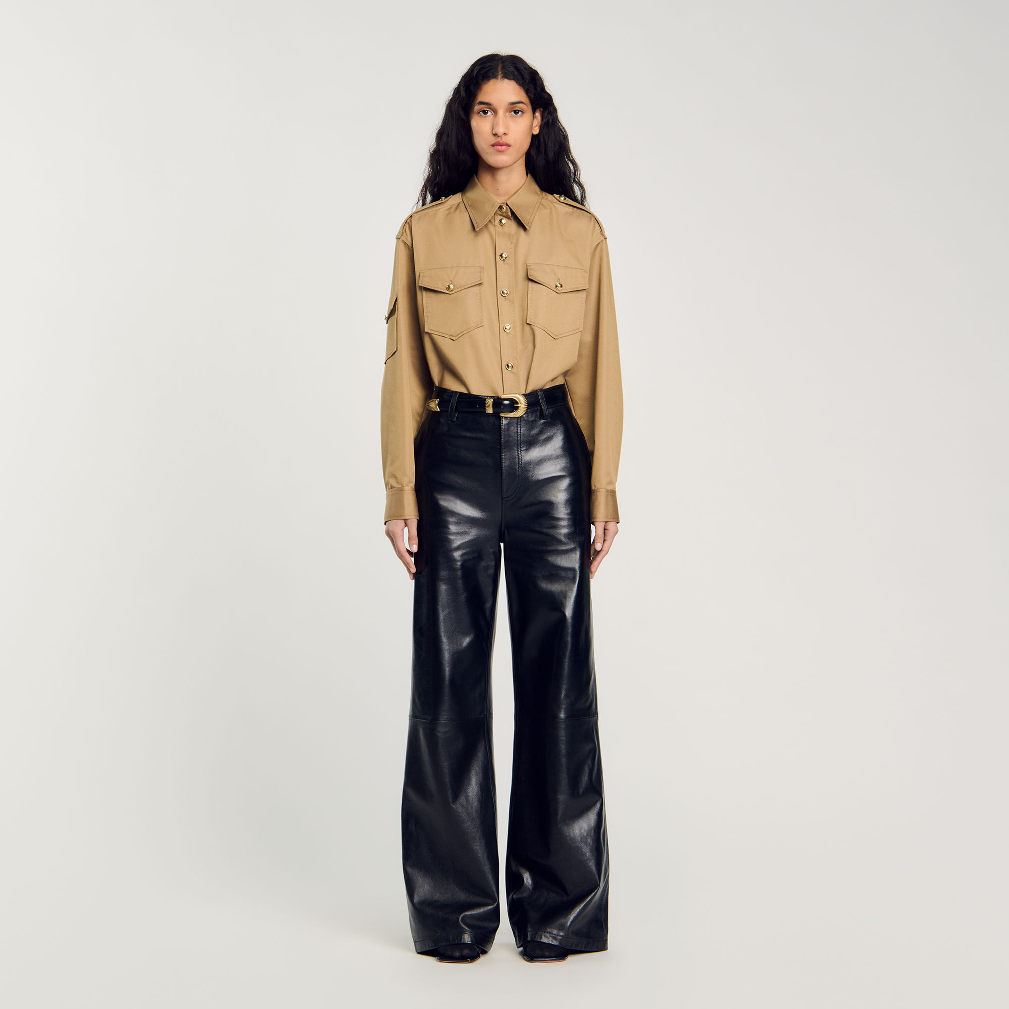 Pantalon en cuir évasée on sale